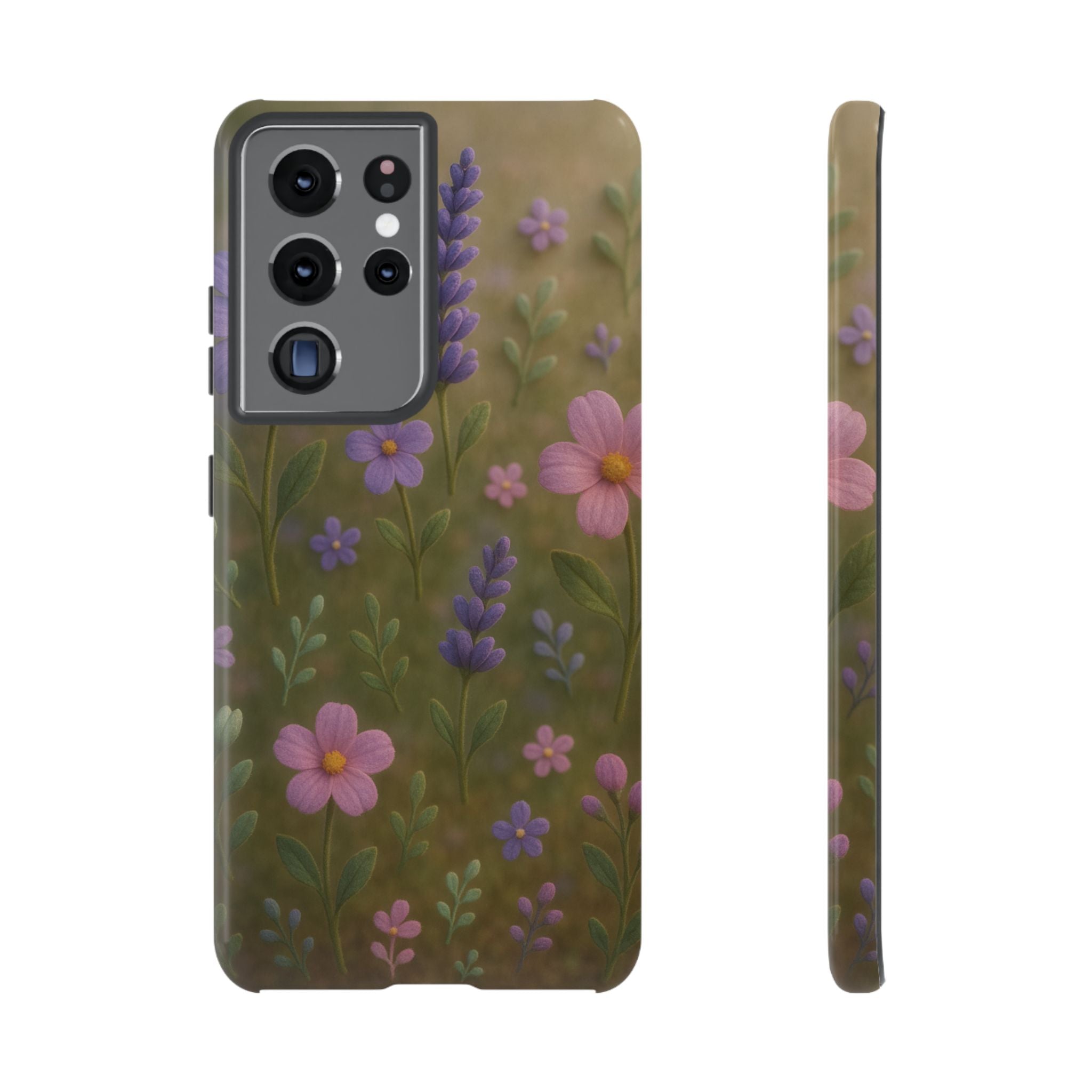 Pastel Flowers 3D Illusion Wildflower Phone Case Cute Pastel Floral Design in Lavender, Pink, Mint Green Aesthetic Protective Case for iPhone and  Android