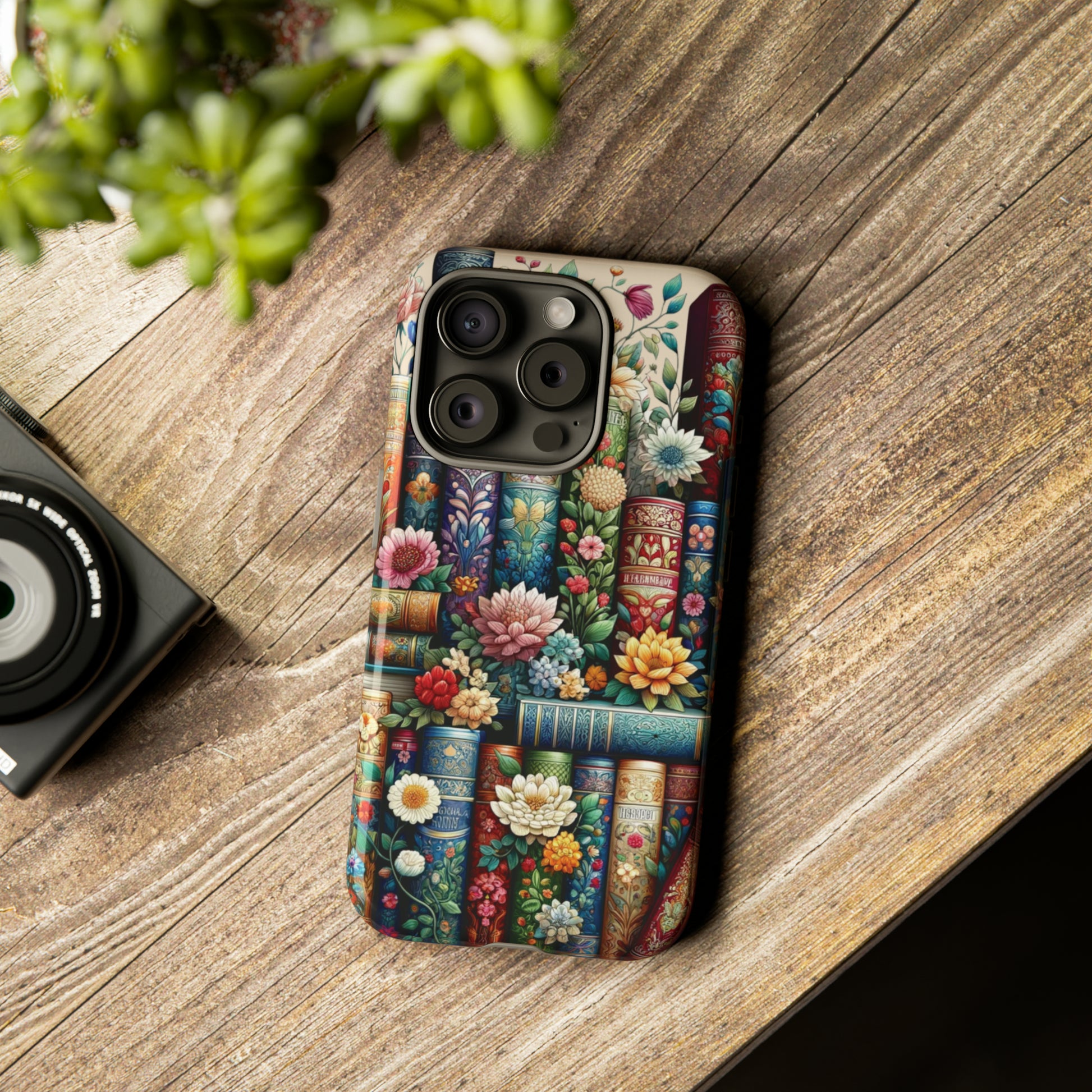 Books and Floral Boho Luxury Phone Tough Case Floral Elegant Durable Stylish for Modern Devices iPhone 15, Samsung iPhone Samsung Accessory Gift for Her.