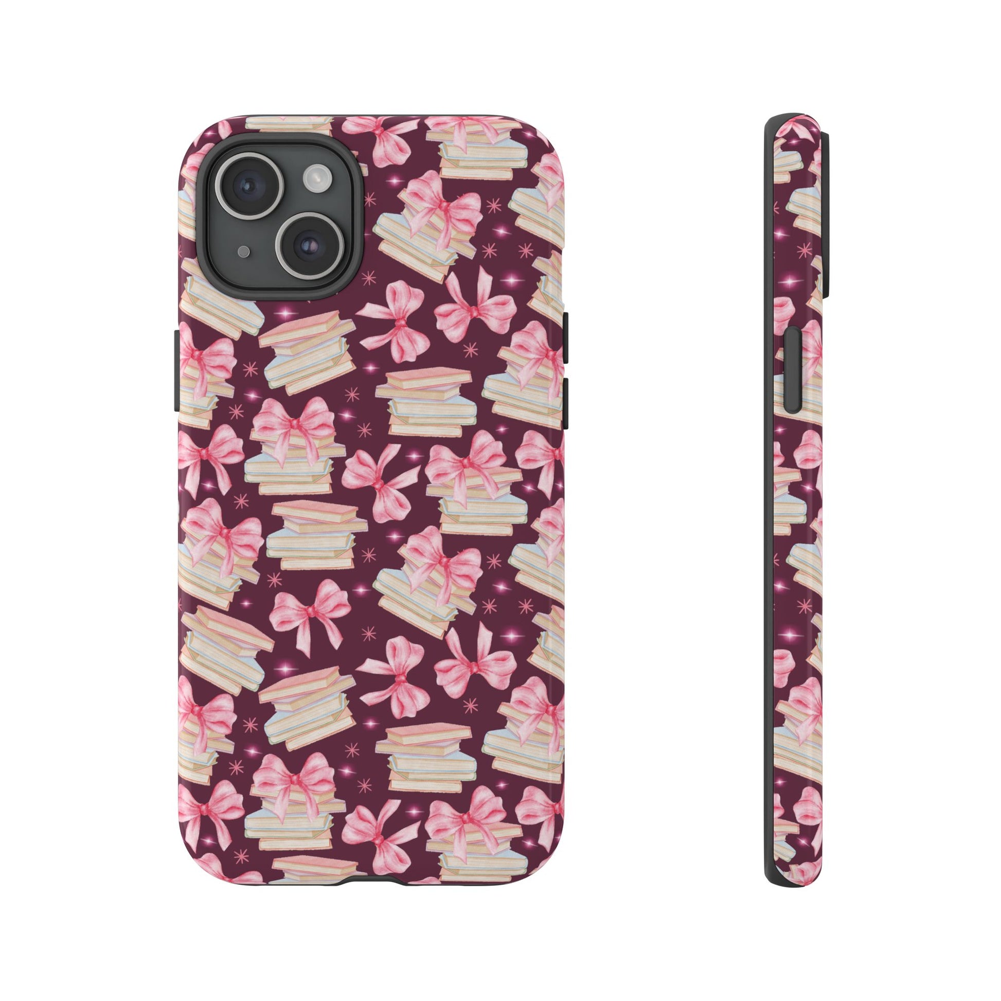 Coquette Pink Bows & Books Phone Case for iPhone 16 15 14 13 12  21 23 Samsung, and Pixel | Stylish Protective Cover Gift for Her Perfect for Floral Lover