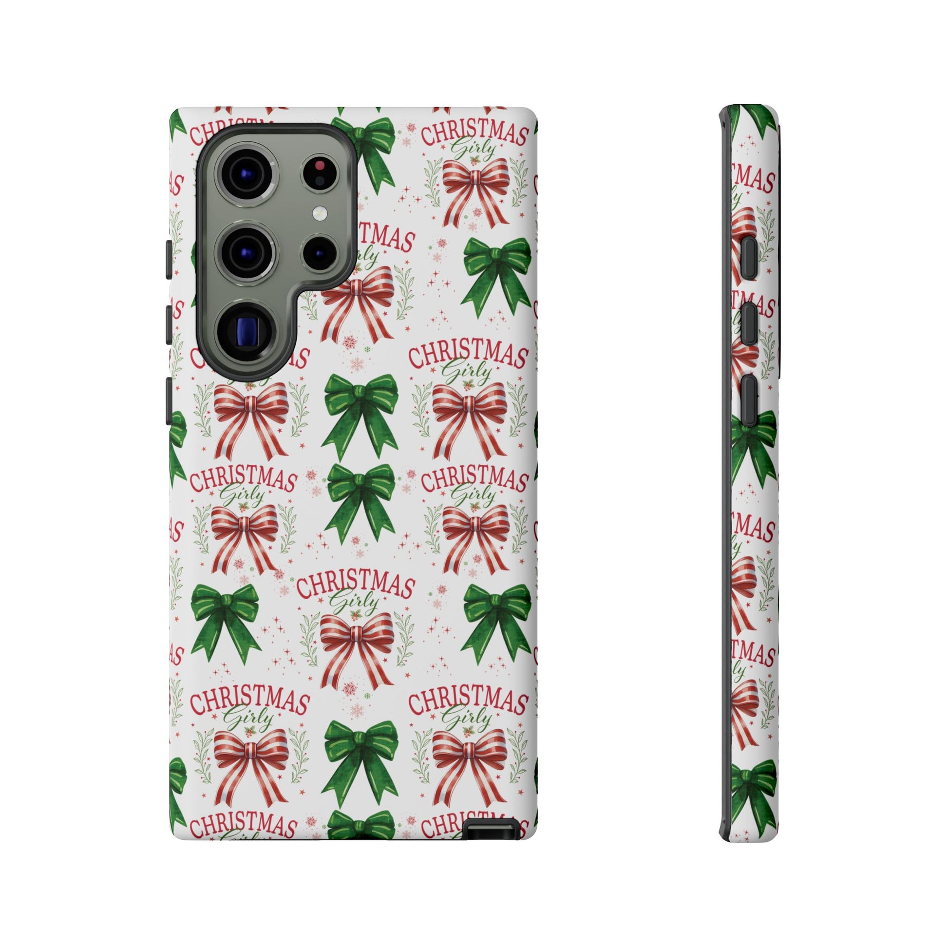 Girly Christmas Coquette Bows Pastel Phone Case for iPhone 17 16 15 23 Samsung, and Pixel | Stylish Protective Cover Gift for Her Perfect for Floral Lover