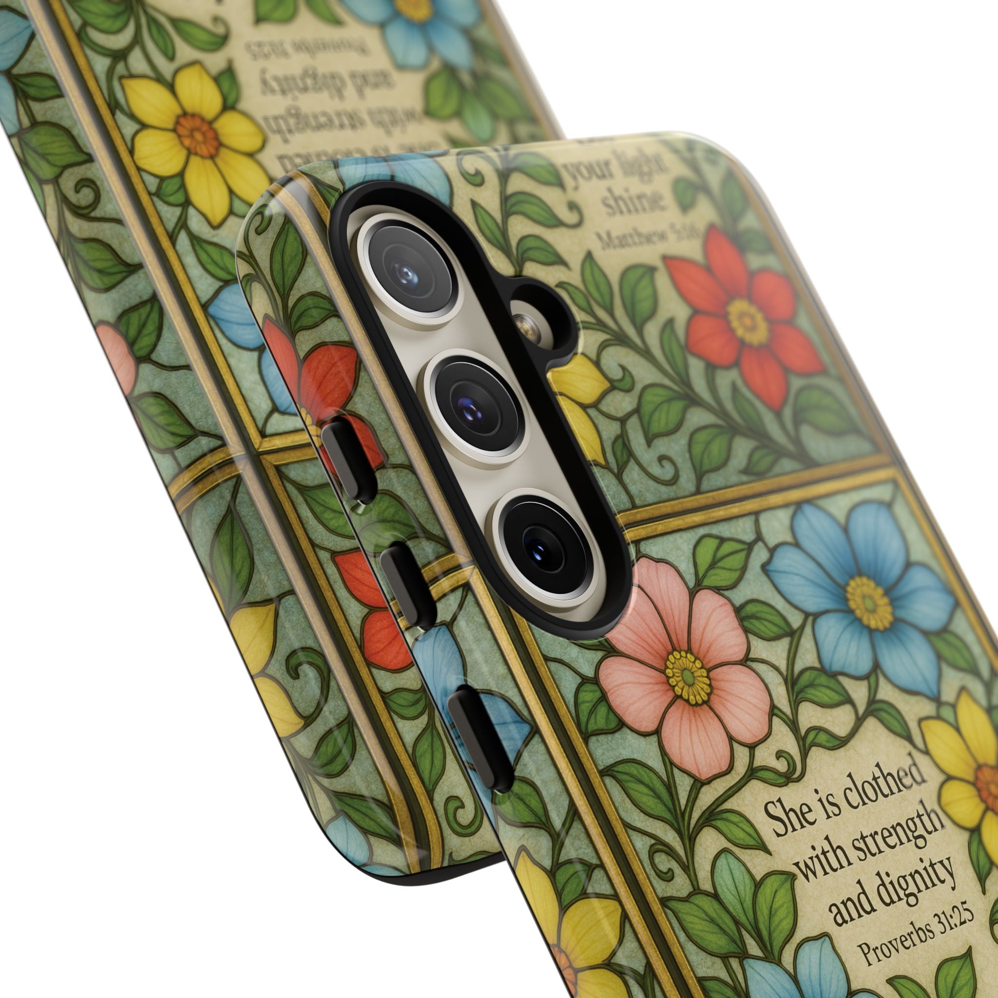 Pastel Floral Stained Glass Bible Verse Phone Case Christian Affirmation, Soft Faith Design, iPhone Samsung Google, Inspirational Gift for HerGift for Christians