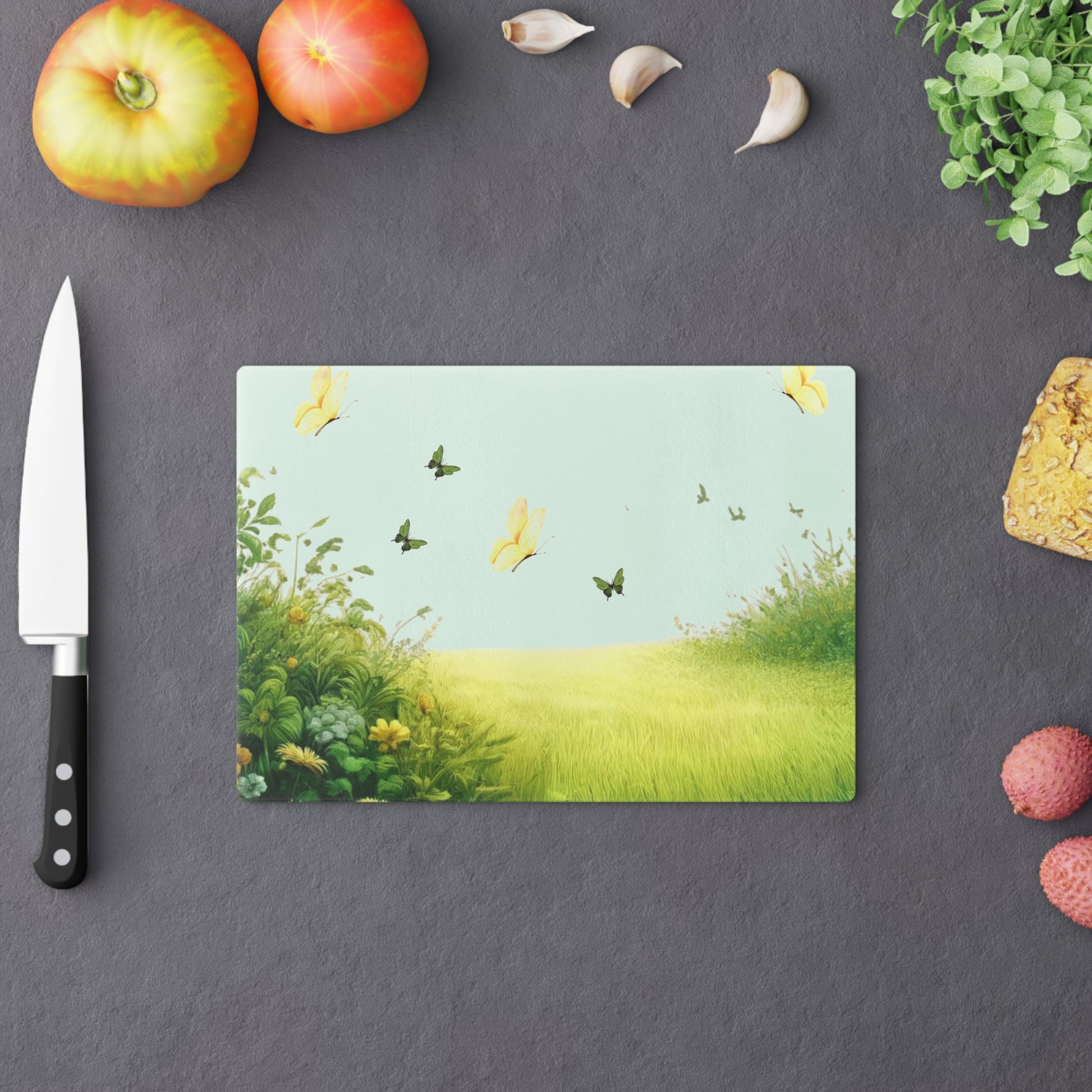 Butterflies Cutting Board Floral Tempered Glass Cutting Board Durable Kitchen Decor with Elegant Flower Design, Housewarming, New House Gift - MRSBYVALLE