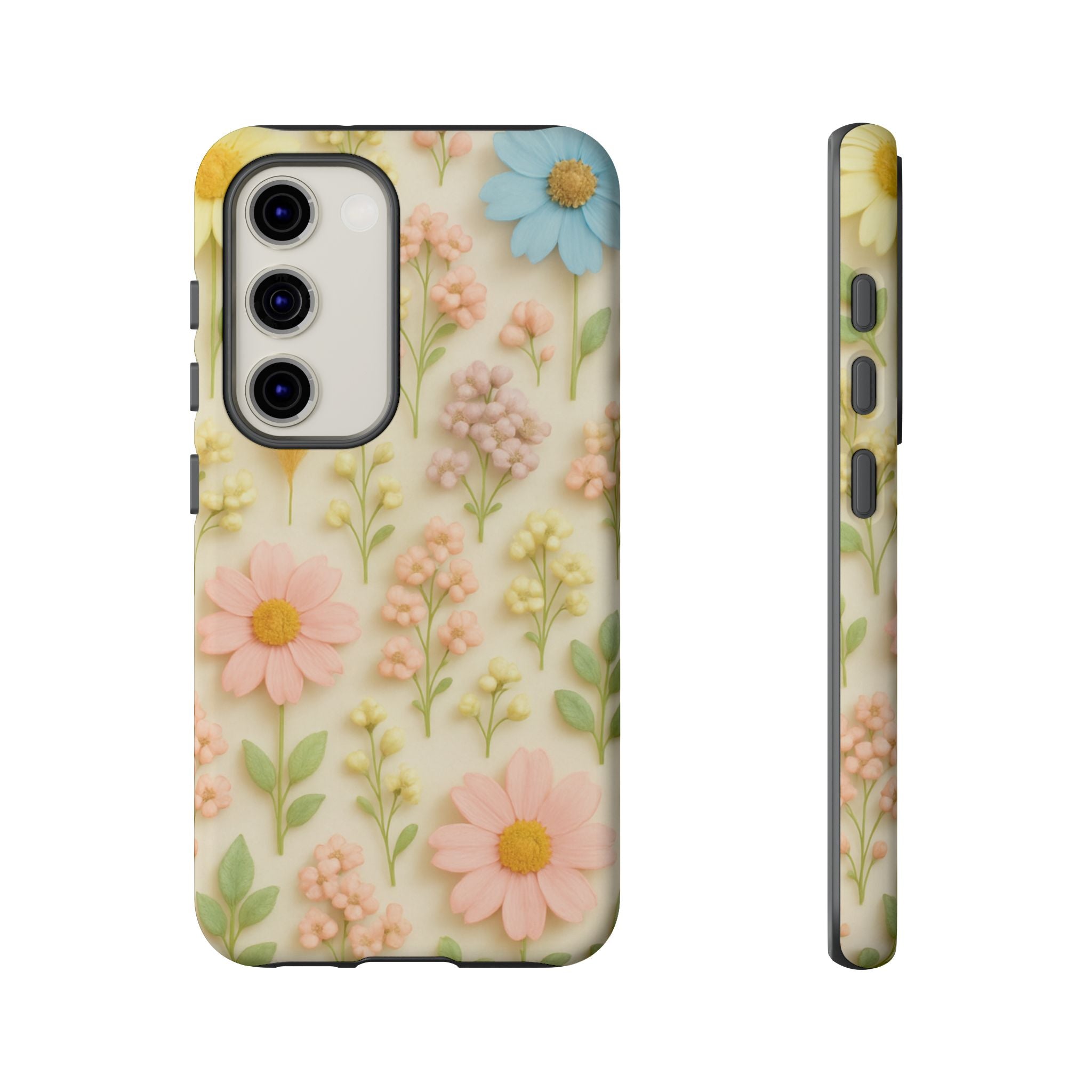Pastel Dried Flowers Illusion Phone Case 3D Realistic Pressed Floral Design, Bright Botanical Aesthetic, Soft Nature-Inspired CoveriPhone & Galaxy