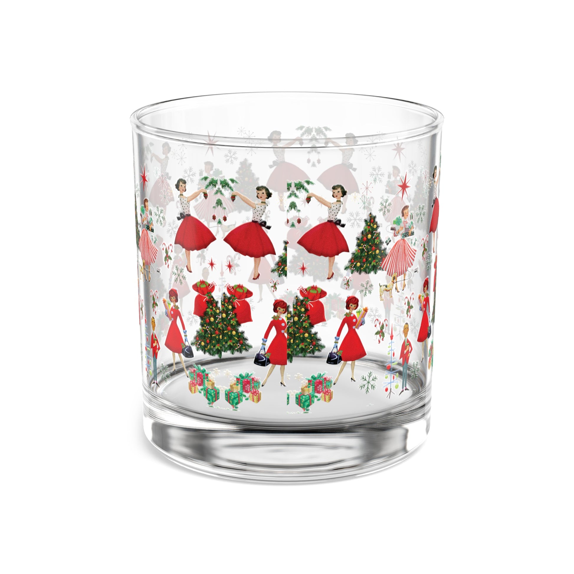 Glass Vintage Christmas Rocks Glass, 10oz  Festive Holiday Drinkware with Classic Design, Perfect for Cocktails and Spirits, Ideal Gift for Christmas Celebrations and Home Décor - MRSBYVALLE