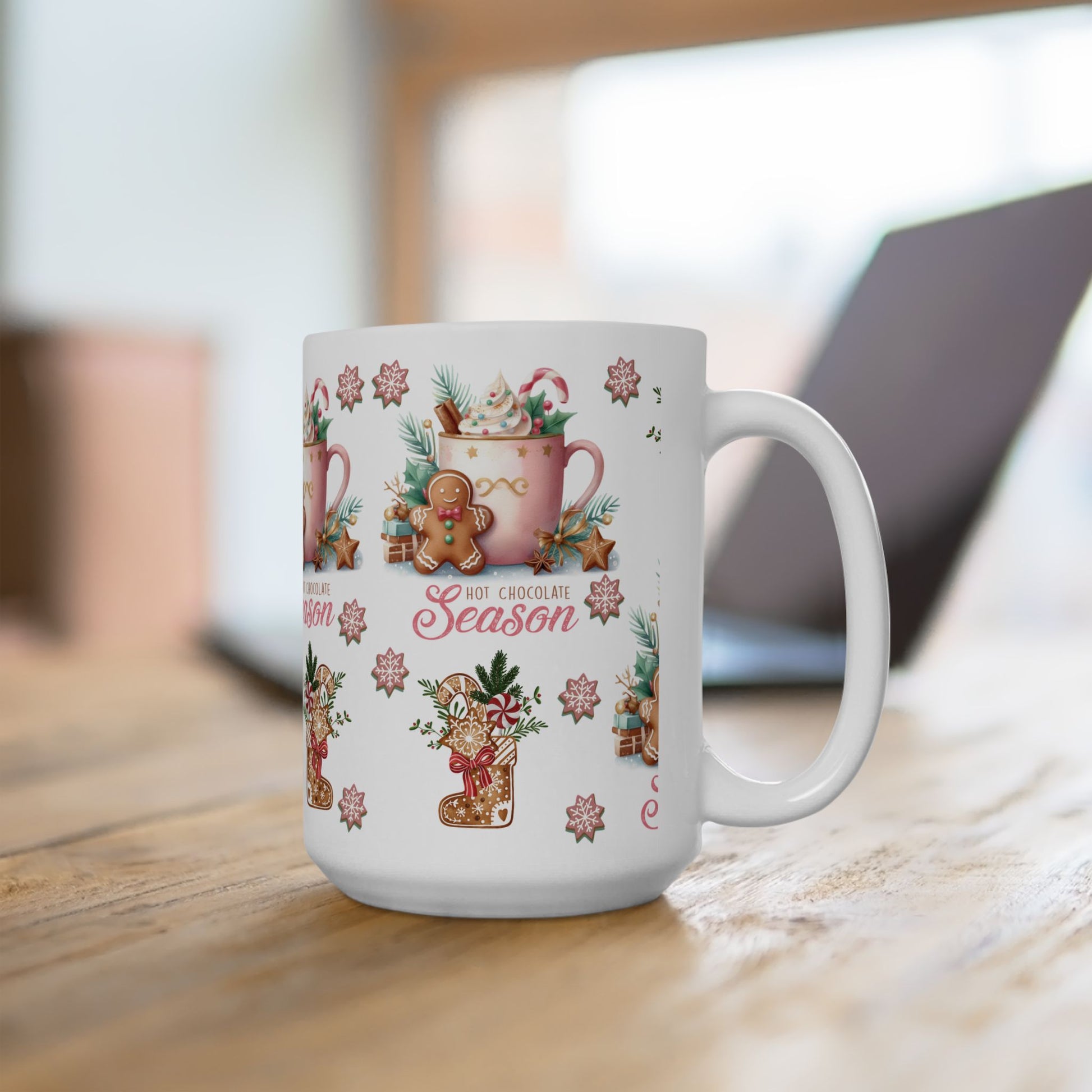 Charming Gingerbread with Hot Chocolate Season Pink Mug | Festive 11oz & 15oz Holiday Coffee Cups | Perfect Christmas Gift, Cozy Winter Drinks, and Seasonal  Mug for Tea, Cocoa, and More Unique Gift for Mom - MRSBYVALLE