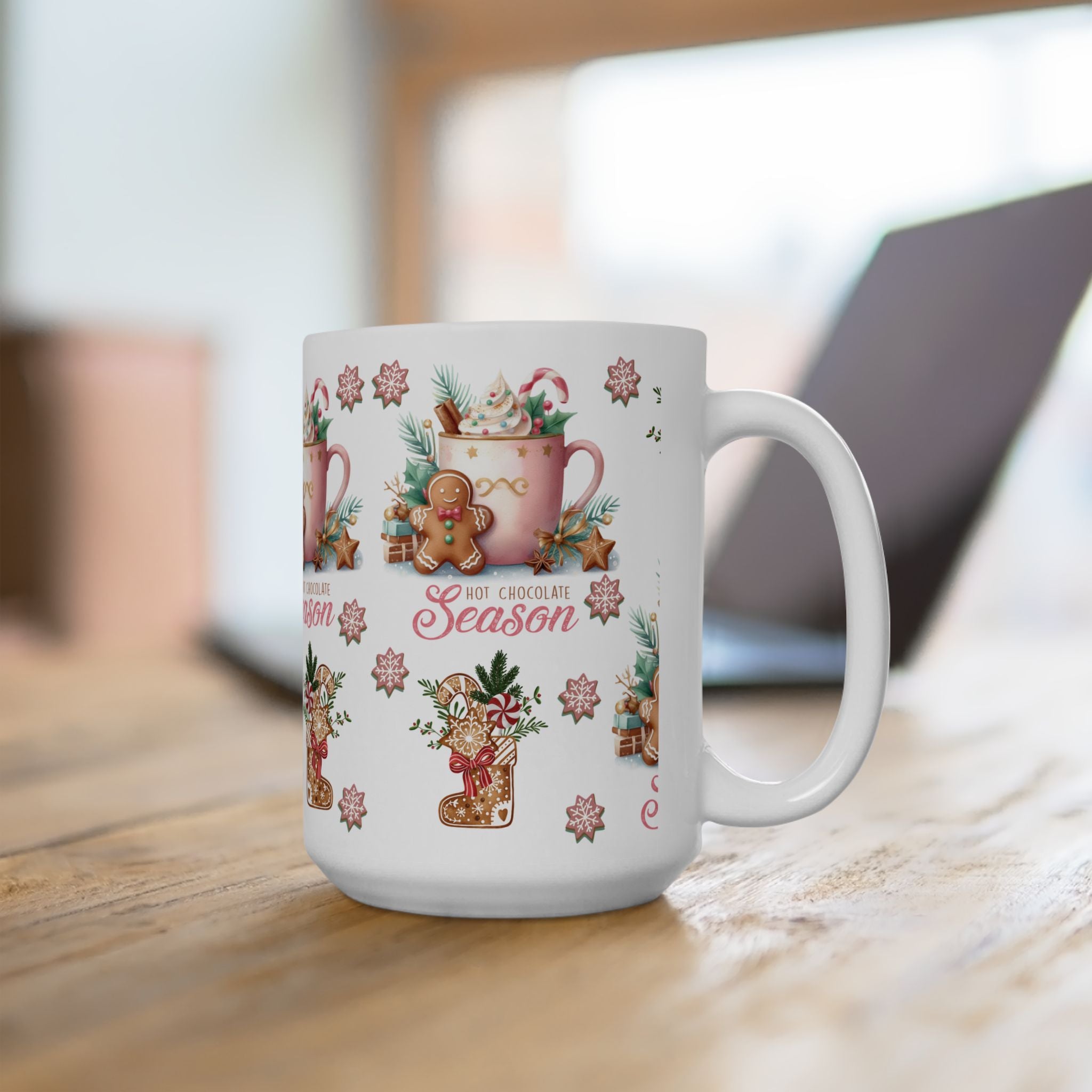 Charming Gingerbread with Hot Chocolate Season Pink Mug | Festive 11oz & 15oz Holiday Coffee Cups | Perfect Christmas Gift, Cozy Winter Drinks, and Seasonal  Mug for Tea, Cocoa, and More Unique Gift for Mom - MRSBYVALLE