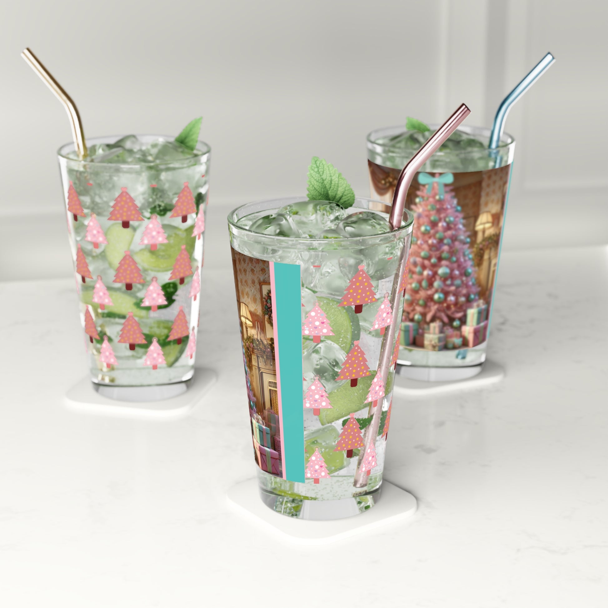 Pink Best Christmas Theme 16oz Pint Glass Festive Holiday Design, Perfect for Seasonal Drinks, Cheerful Decor, Ideal Gift for Christmas Celebrations and PartiesElegance Durable, High-Quality Glassware Perfect for Parties - MRSBYVALLE