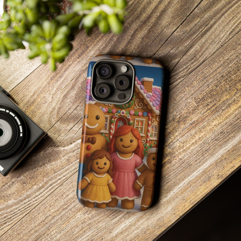 Coque de téléphone esthétique Famille en Pain d'Épices – Design d'inspiration vintage sur le thème de Noël – Étui stylé pour modèles iPhone et Samsung Galaxy