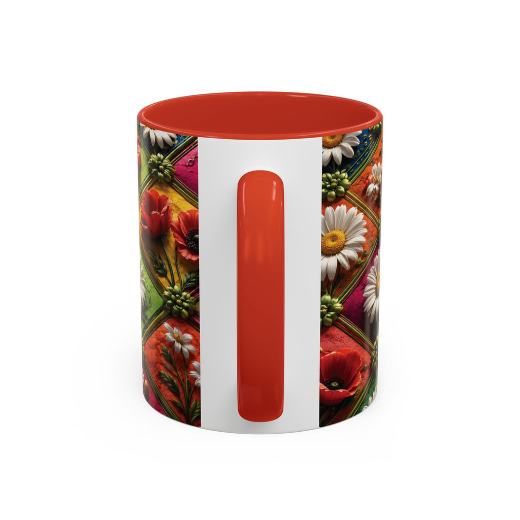 Floral Patchwork Accent Coffee Mug — Colorful Poppies & Daisies (11/15oz) 3D Illusion