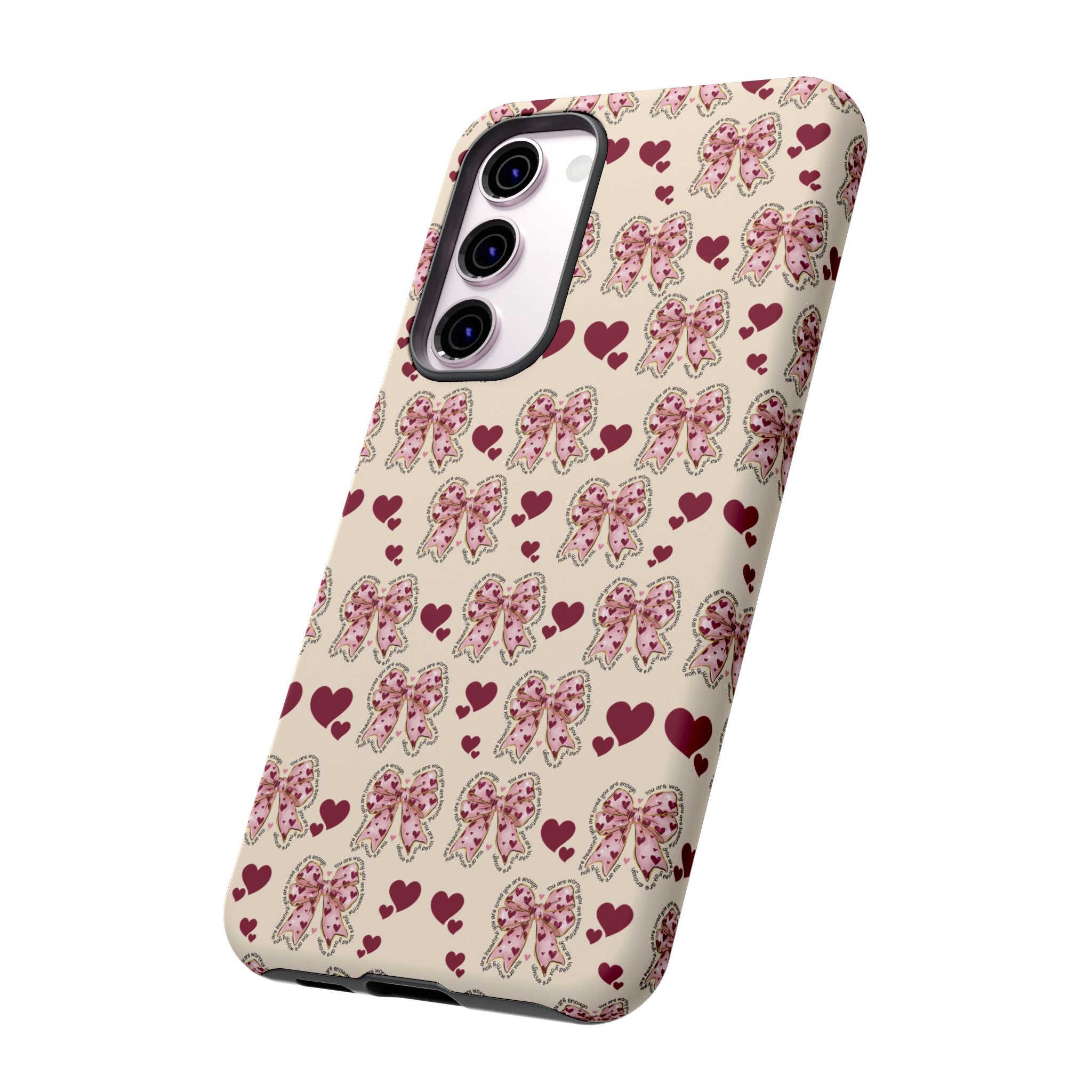 Charming Hearts & Pink Bows Phone Case Stylish & Durable Protection for Your Device | Scratch-Resistant, Slim Fit, and Lightweight Design for Everyday Use for iPhone & Android | Fresh Nature-Inspired Design!