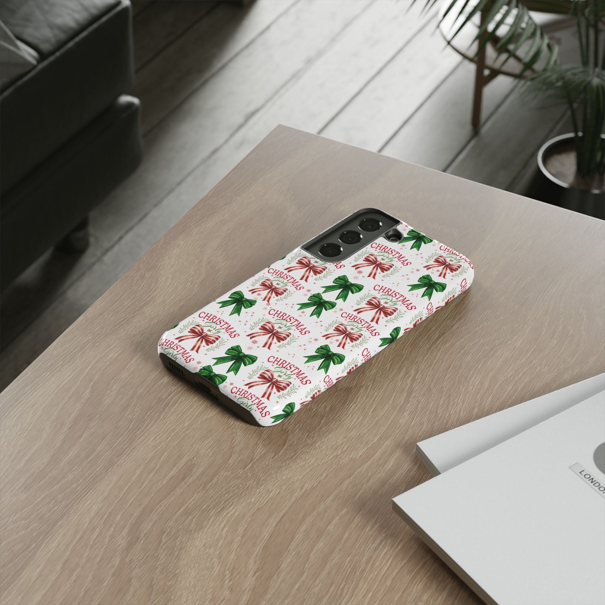 Girly Christmas Coquette Bows Pastel Phone Case for iPhone 17 16 15 23 Samsung, and Pixel | Stylish Protective Cover Gift for Her Perfect for Floral Lover