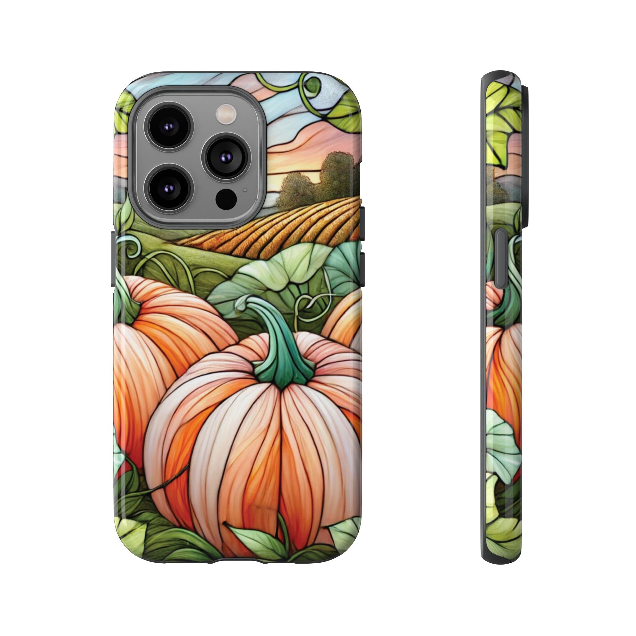 Pumpkins Phone Case Fall Faux Stained-Glass Thanksgiving Cover Pumpkin Lovers Gift for Galaxy S 24 23 22 21 Pixel 5 6 7 8 iPhone 17 , 16 15 14 13 12 Samsung iPhone Samsung Gift for Her