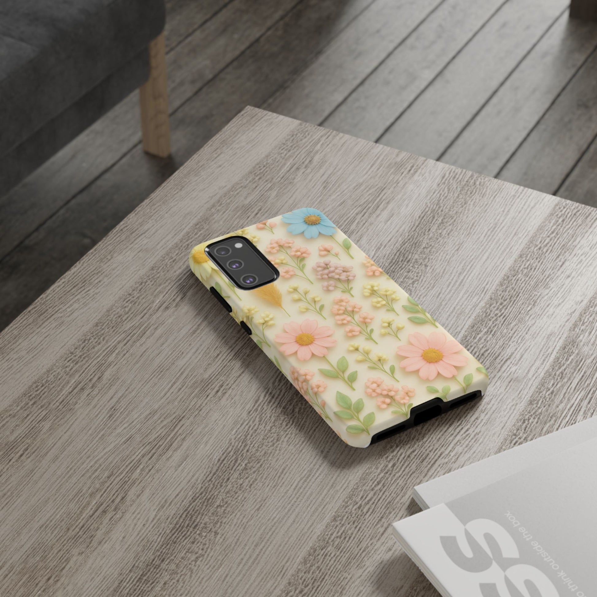 Pastel Dried Flowers Illusion Phone Case 3D Realistic Pressed Floral Design, Bright Botanical Aesthetic, Soft Nature-Inspired CoveriPhone & Galaxy