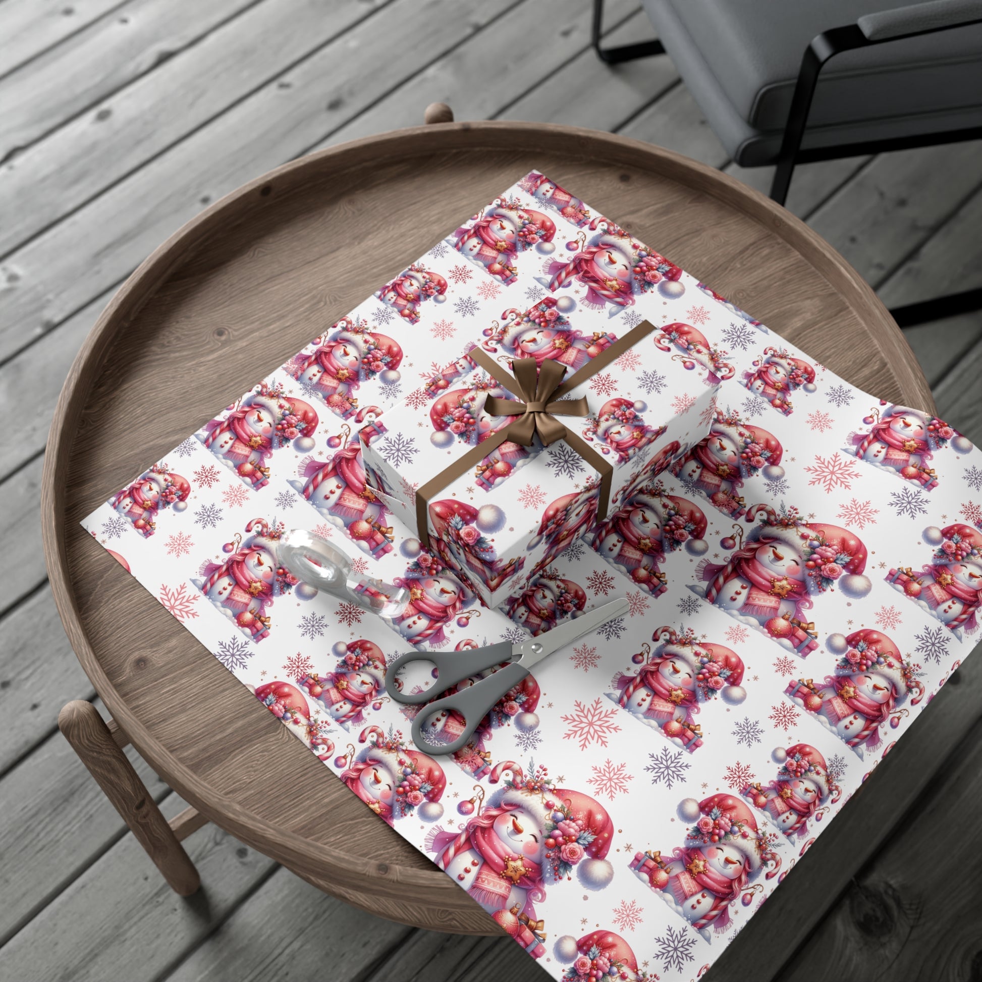Enchanting Pink Christmas Wrapping Paper Whimsical Winter Wonderland with Pastel Trees, Snowflakes, and Festive Gifts Perfect for a Magical Holiday Season in Matte/Satin, All Occasion - MRSBYVALLE