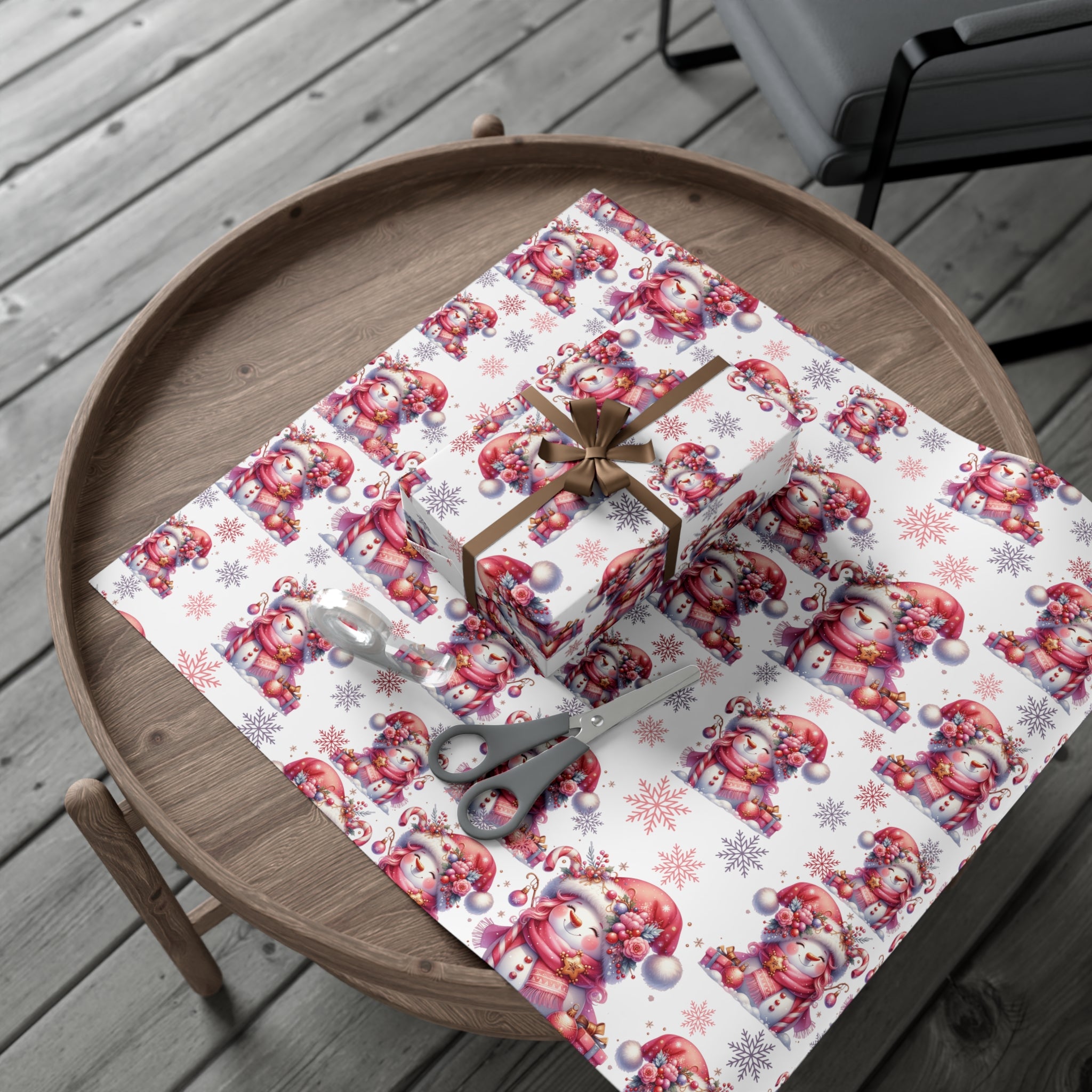 Enchanting Pink Christmas Wrapping Paper Whimsical Winter Wonderland with Pastel Trees, Snowflakes, and Festive Gifts Perfect for a Magical Holiday Season in Matte/Satin, All Occasion - MRSBYVALLE