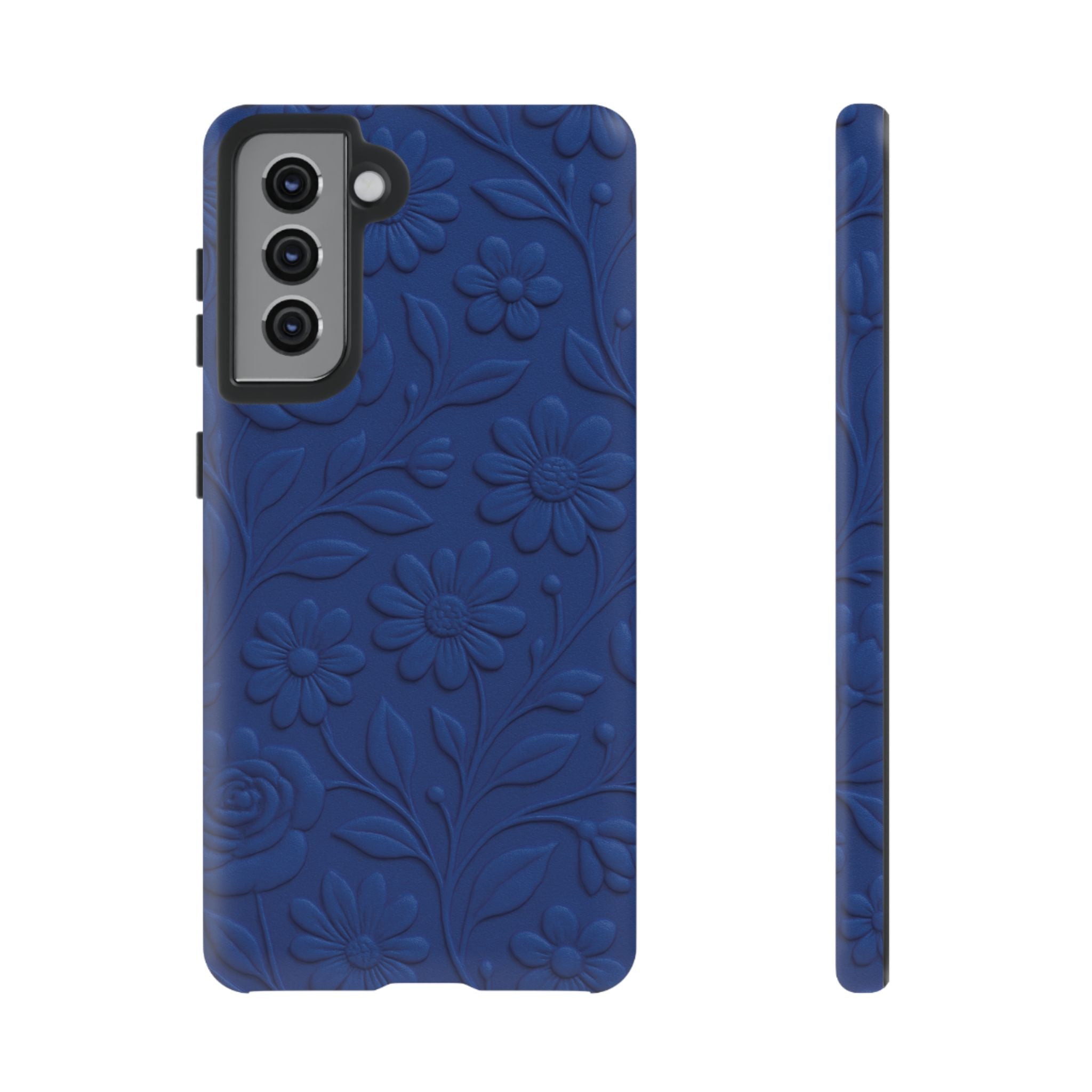 3D Illusion Floral Cobalt Blue Phone Case Elegant Raised Flower Design, Seamless Textured Look, Durable & Stylish Protection for iPhone and Android Models Fits iPhone & Samsung Models
