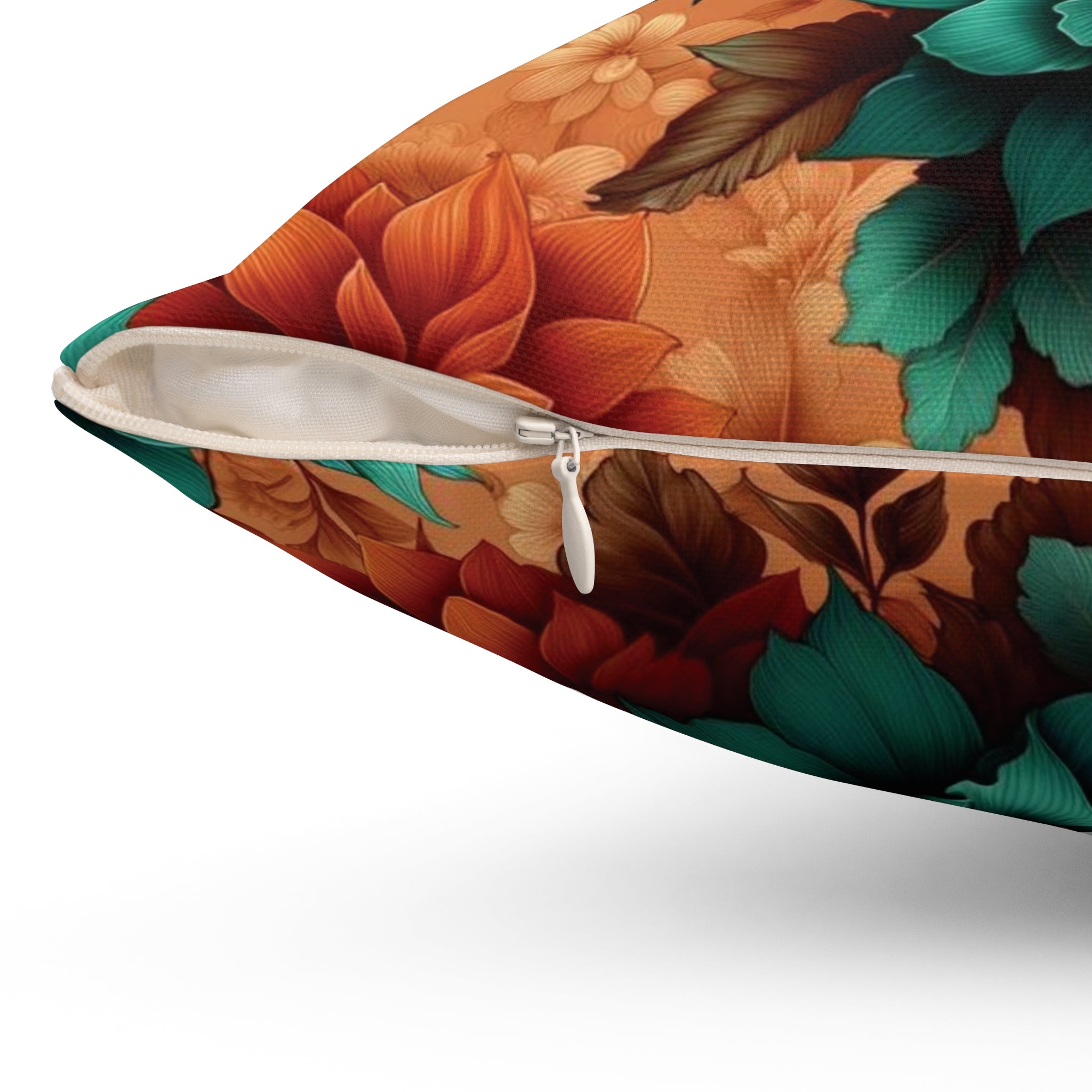 Aqua and Burnt Orange Floral Bliss Luxurious Chenille Decorative Pillow Living Room Comfort for Bedroom or Housewarming Gift New House, Bridal Shower Gift - MRSBYVALLE