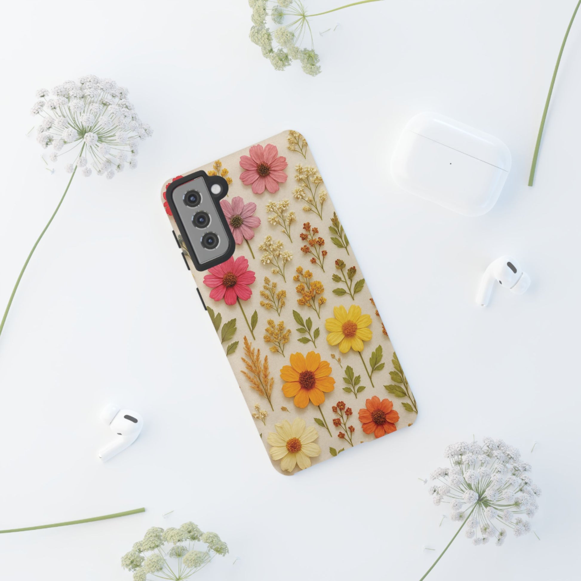 Dried Flowers Illusion Phone Case – Realistic Botanical Aesthetic, Colorful Pressed Floral Art, Trendy Nature-Inspired Protective Cover  iPhone & Samsung Models
