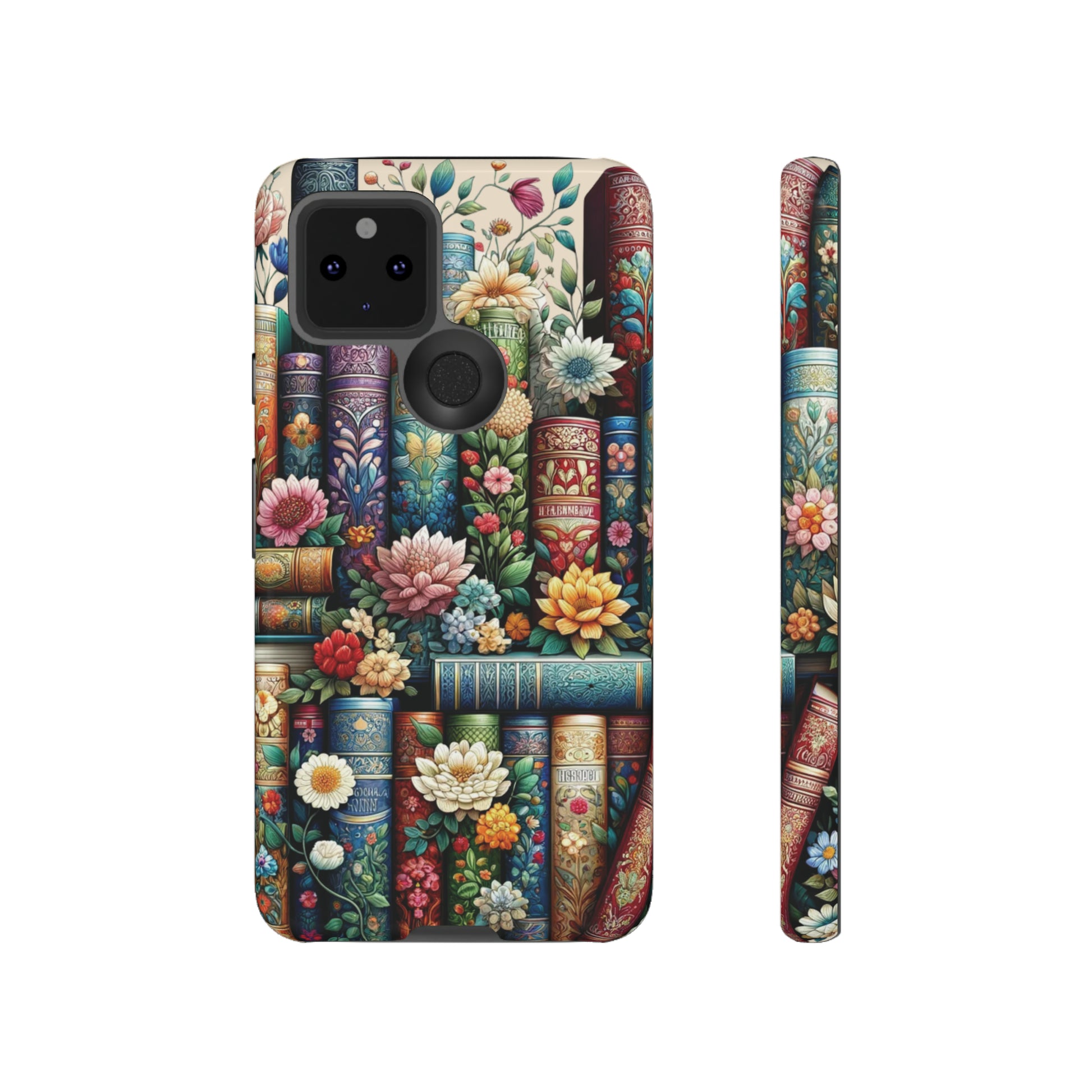 Books and Floral Boho Luxury Phone Tough Case Floral Elegant Durable Stylish for Modern Devices iPhone 15, Samsung iPhone Samsung Accessory Gift for Her.