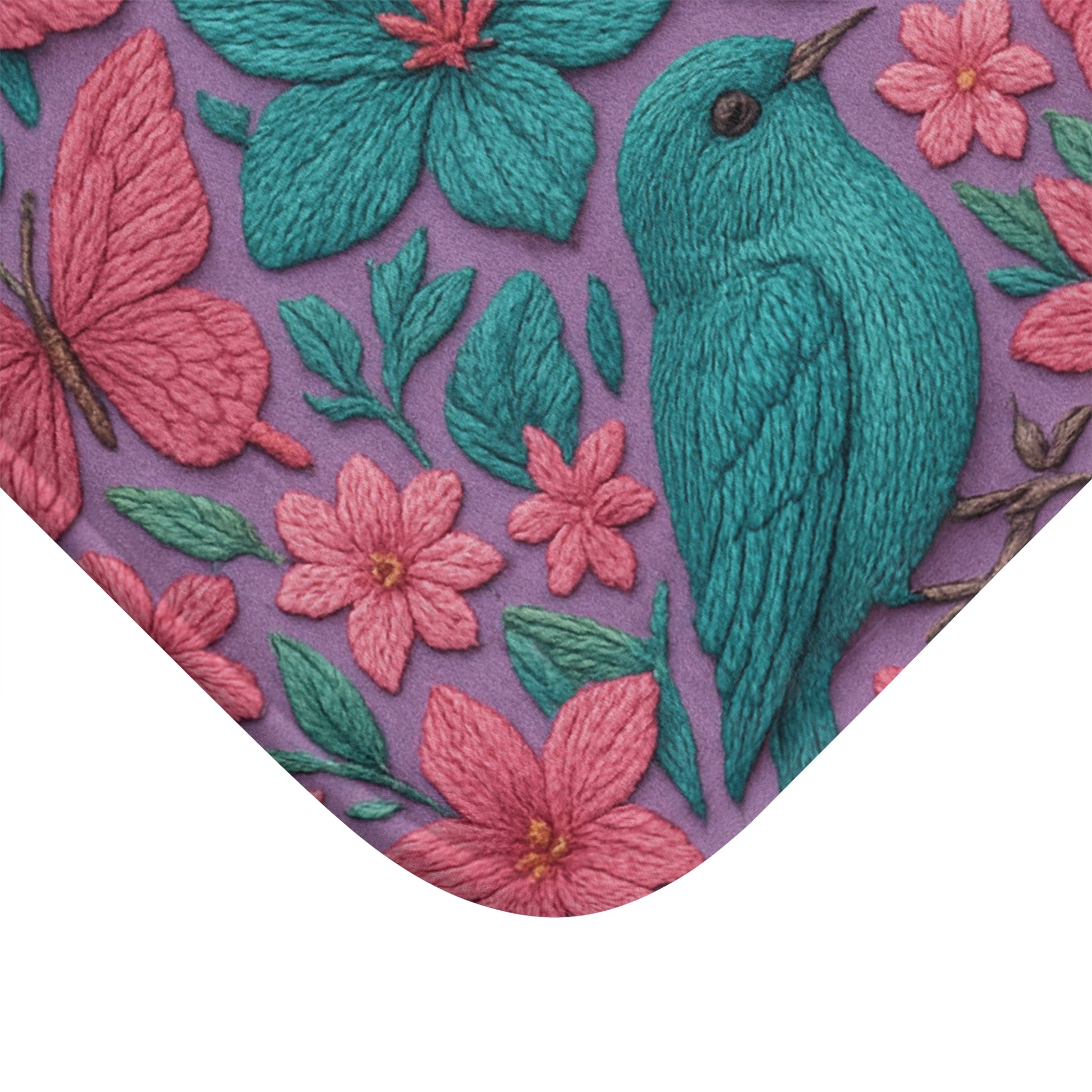 Turquoise, Pink & Lavender 3D Embroidery Illusion Bathmat Tropical Floral Print with Birds & Butterflies for a Bold, Elegant Bathroom Upgrade Comfort Home