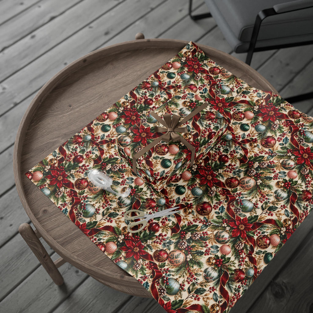 Vintage Christmas Poinsettia Wrapping Paper