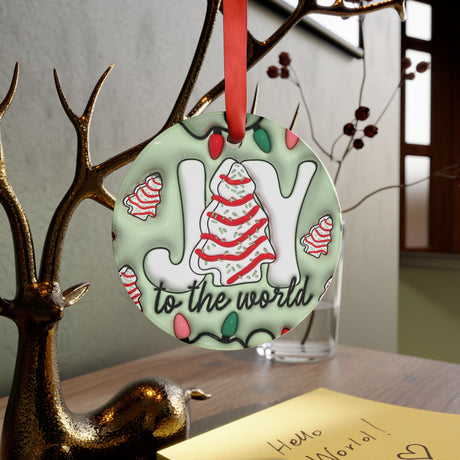 3D 'Joy to the World' Inflated Illusion Ornament with Red Ribbon – Festive Christmas Decor, Glossy Finish, 2.9x2.9 Inches, Unique Tree Accent for the Holidays - MRSBYVALLE