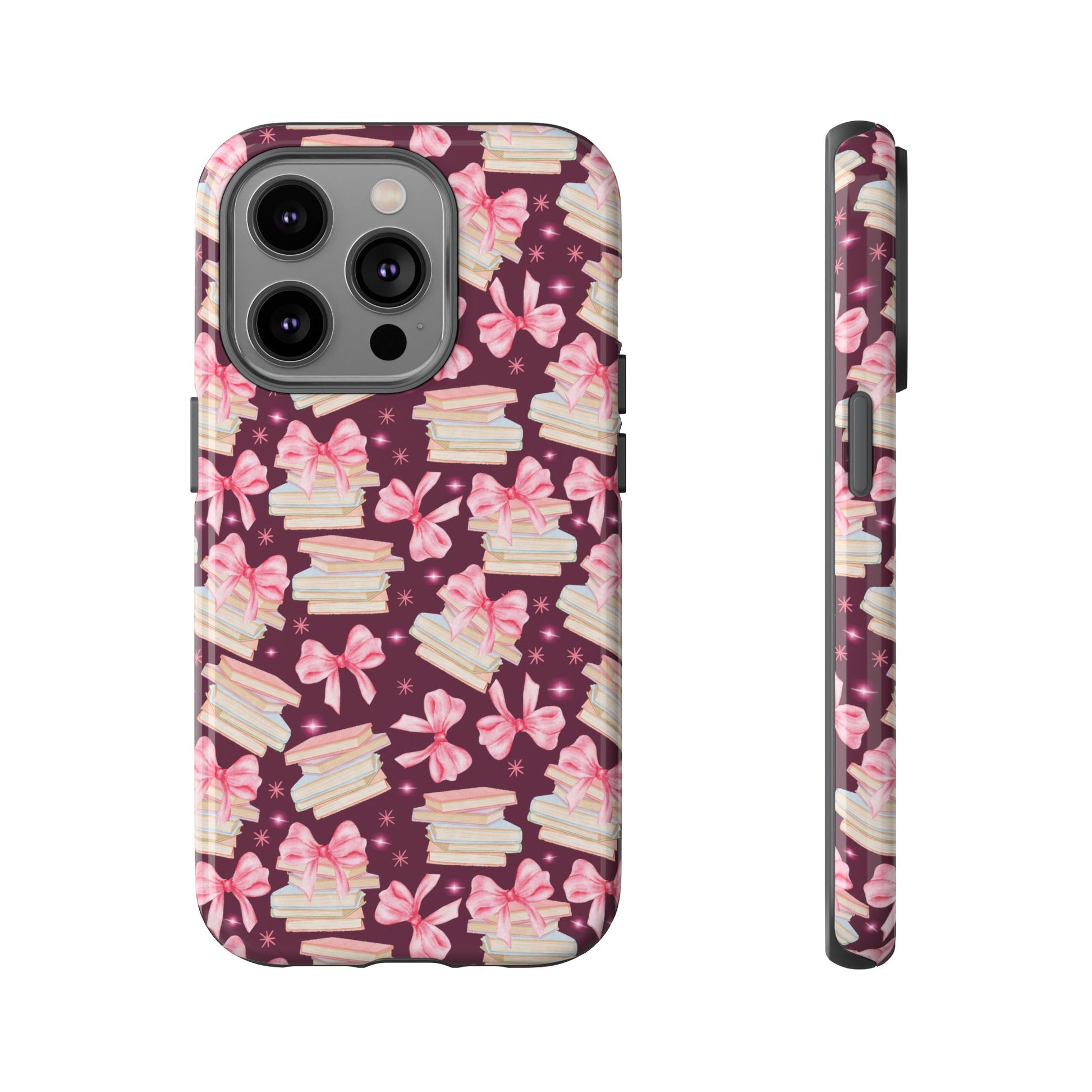 Coquette Pink Bows & Books Phone Case for iPhone 16 15 14 13 12  21 23 Samsung, and Pixel | Stylish Protective Cover Gift for Her Perfect for Floral Lover