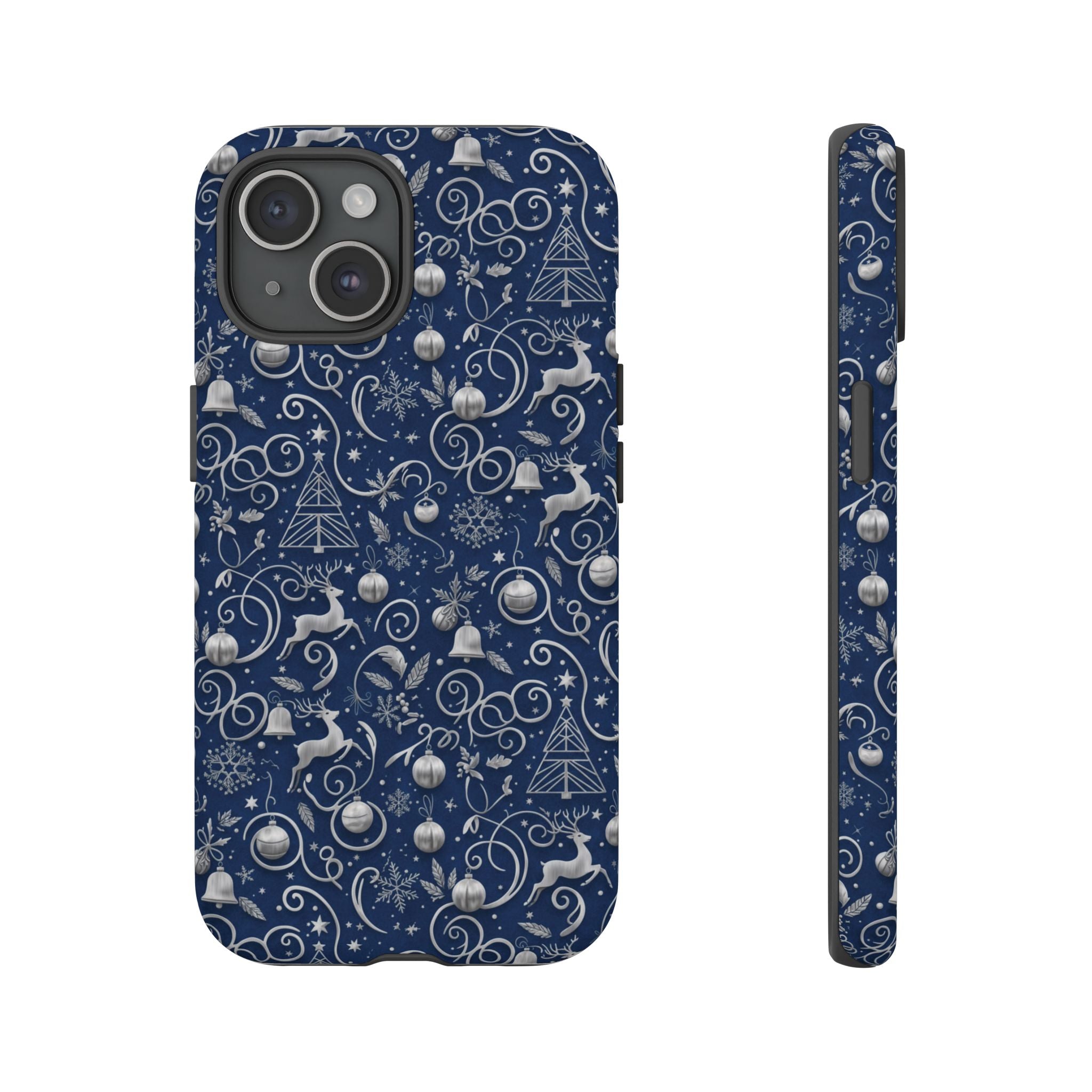 Blue & Silver Christmas Phone Case – Holiday Sparkle Design for iPhone 17, All iPhones & Galaxy | MRSBYVALLE Gift for Her