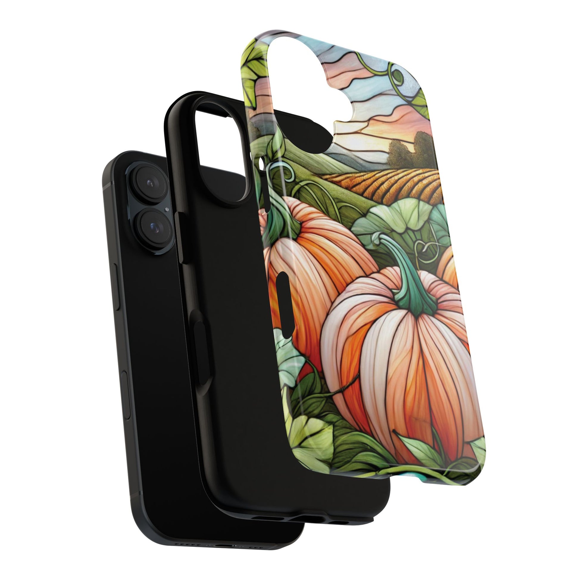 Pumpkins Phone Case Fall Faux Stained-Glass Thanksgiving Cover Pumpkin Lovers Gift for Galaxy S 24 23 22 21 Pixel 5 6 7 8 iPhone 17 , 16 15 14 13 12 Samsung iPhone Samsung Gift for Her