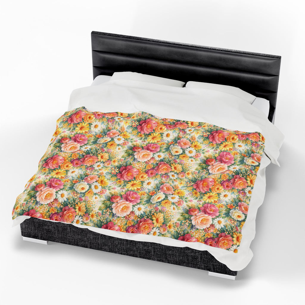 Couverture polaire en velours floral éclatant — Jeté floral esthétique en Minky