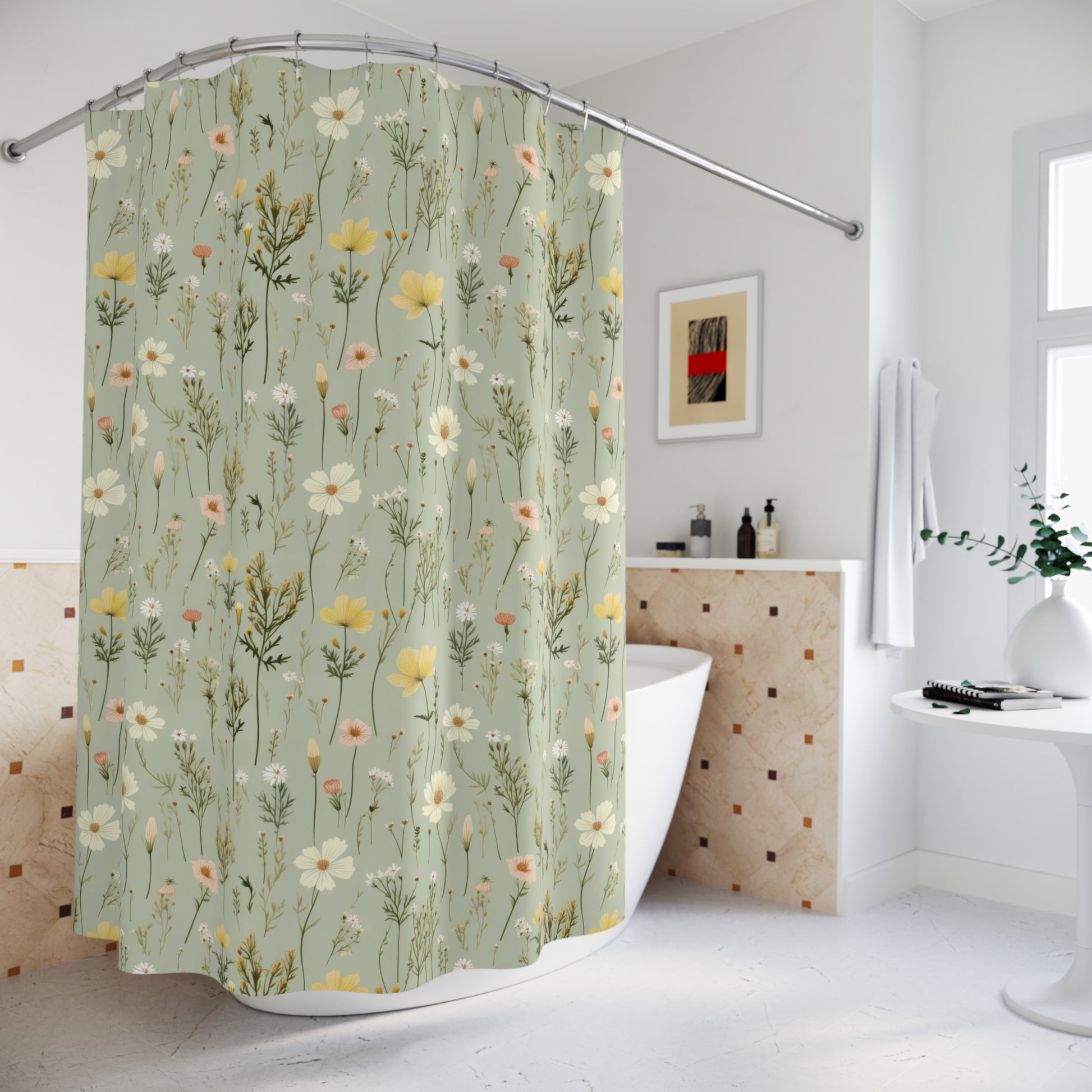 Boho Wildflowers Shower Curtain Vibrant Floral Design for Bohemian Bathroom Décor 100% Polyester, Water-Resistant, and Stylish Upgrade the Bathroom