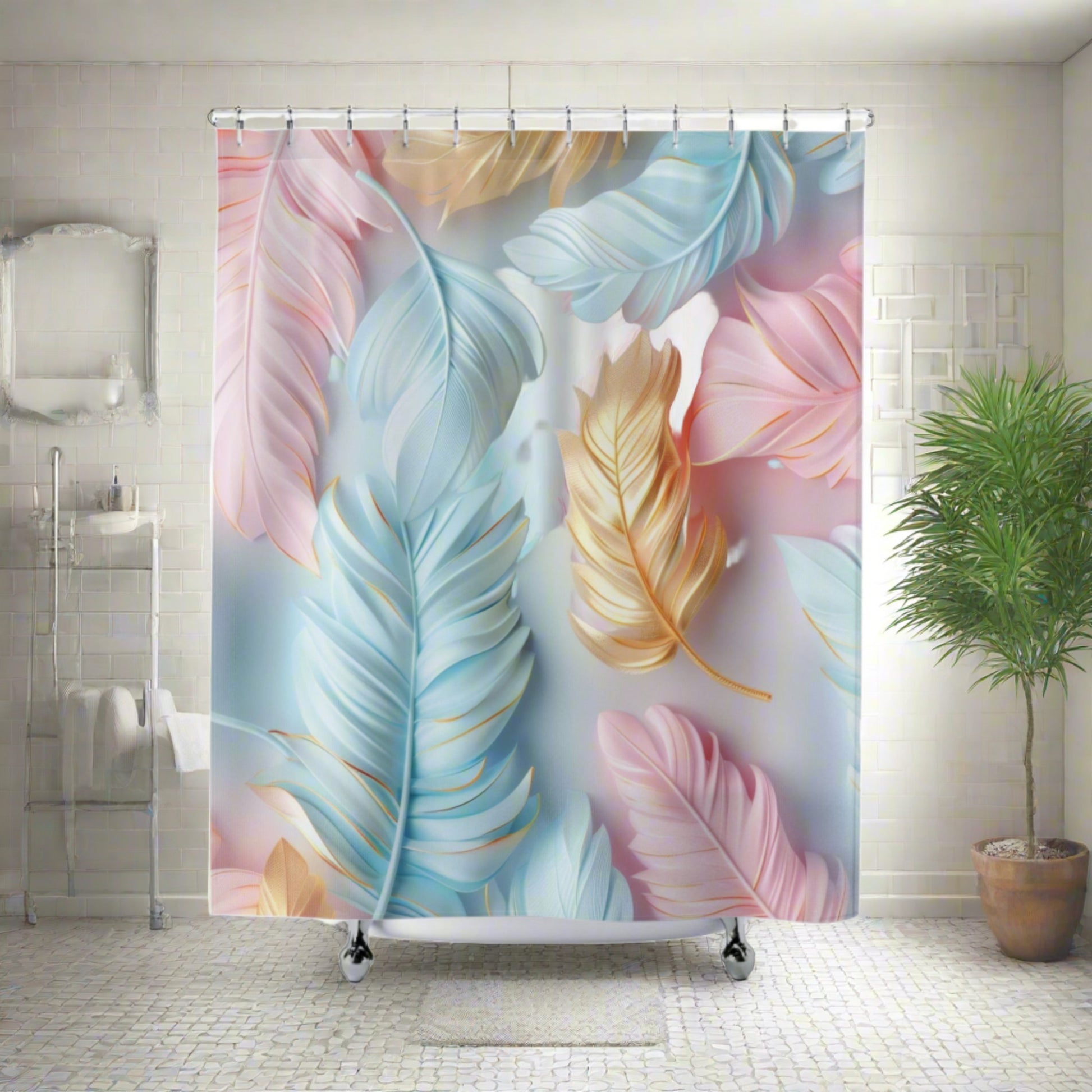 Elegant Pastel Feathers Shower Curtain 71x74 Inches of Serene Blossom for a Sophisticated Bathroom Housewarming Gift New Bathroom Decor Wedding Gift for Mom Bridal Shower Gift Newlywed - MRSBYVALLE