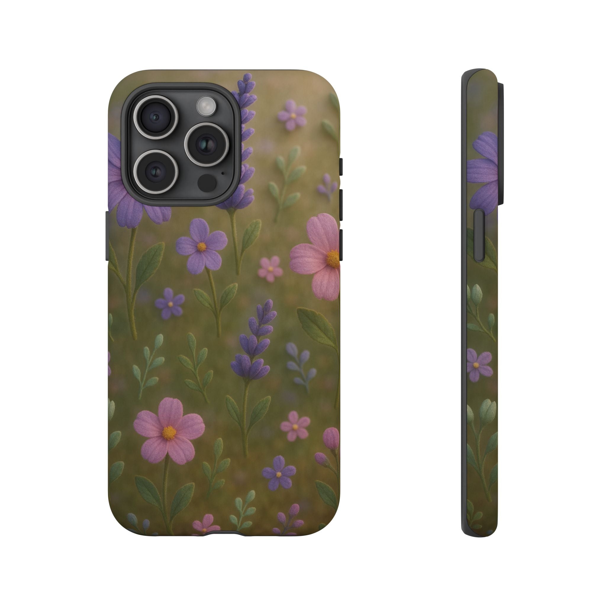Pastel Flowers 3D Illusion Wildflower Phone Case Cute Pastel Floral Design in Lavender, Pink, Mint Green Aesthetic Protective Case for iPhone and  Android