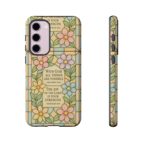 Pastel Stained Glass Bible Verse Phone Case Christian Affirmation Cover, Soft Geometric Design, iPhone Samsung Google, Faith Gift for Her Bible Verse or Affirmation | Protective, Inspirational Gift for Christians