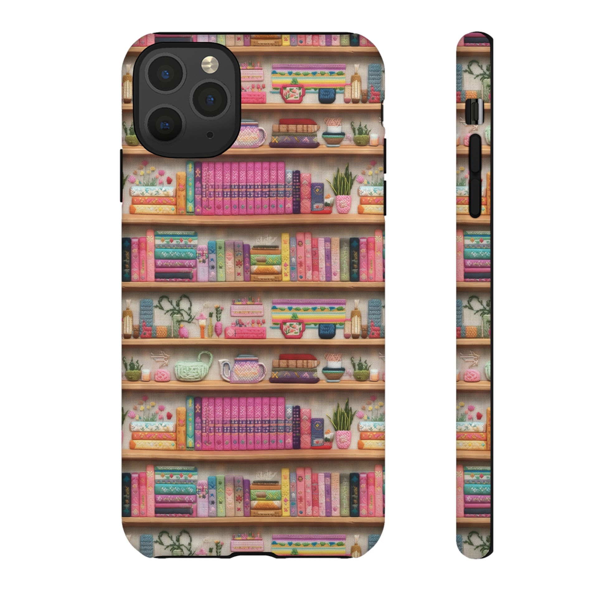 Phone Case 3D Illusion Books & Shelf Embroidery Design with Vibrant Colors Gift for Her Phone 15, Samsung iPhone Samsung Gift for Her Case iPhone 15, Samsung iPhone Samsung Accessory Gift for Her.