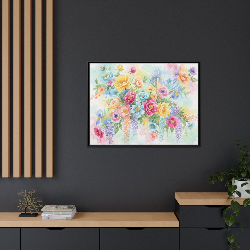 Toile Bouquet Floral Aquarelle, Art Mural Mat Encadré | Art Mural Multicolore