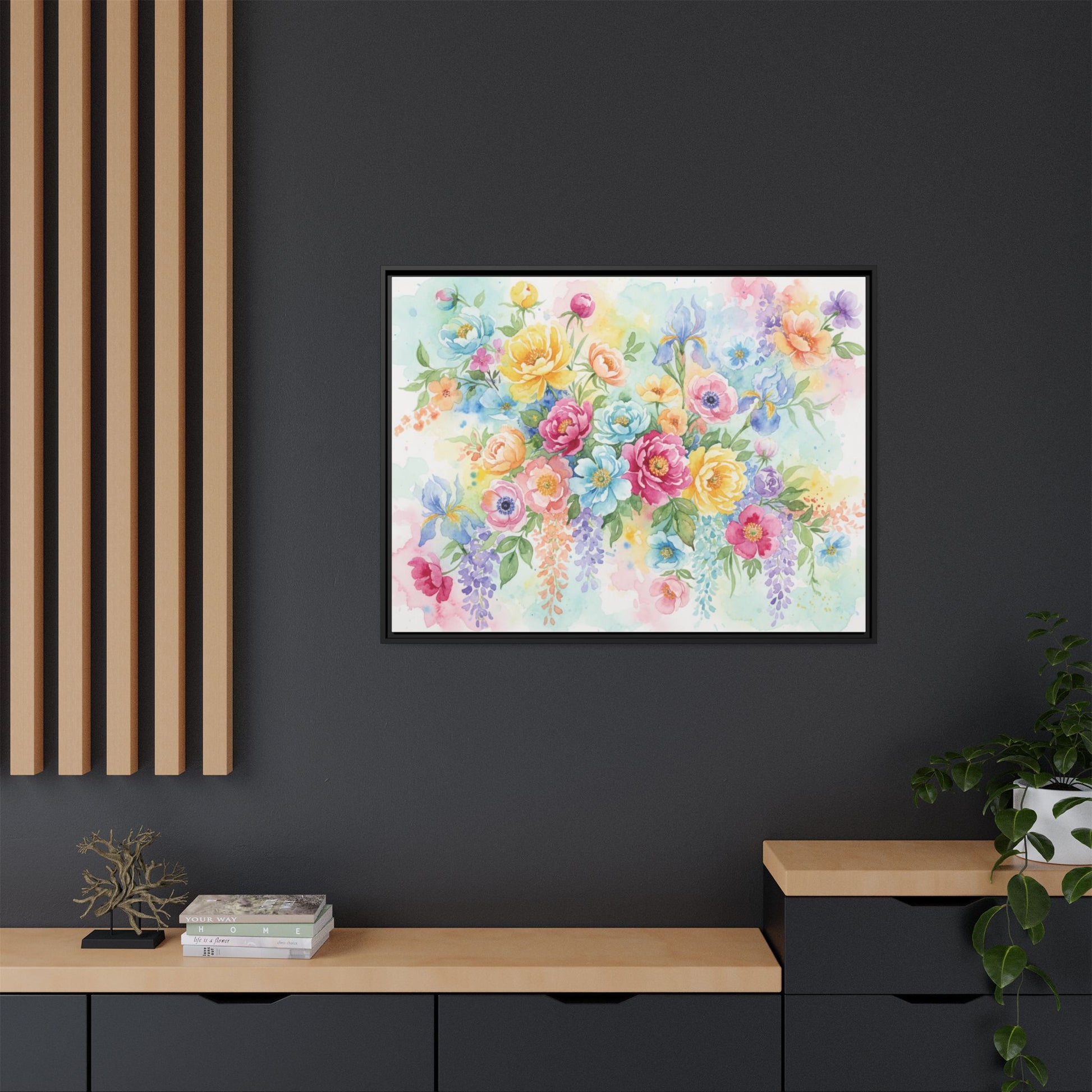 Watercolor Floral Bouquet Canvas, Framed Matte Wall Art | Multi-Color Wall Art