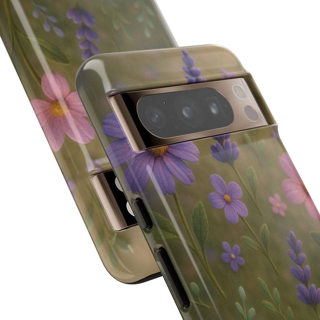 Pastel Flowers 3D Illusion Wildflower Phone Case Cute Pastel Floral Design in Lavender, Pink, Mint Green Aesthetic Protective Case for iPhone and  Android