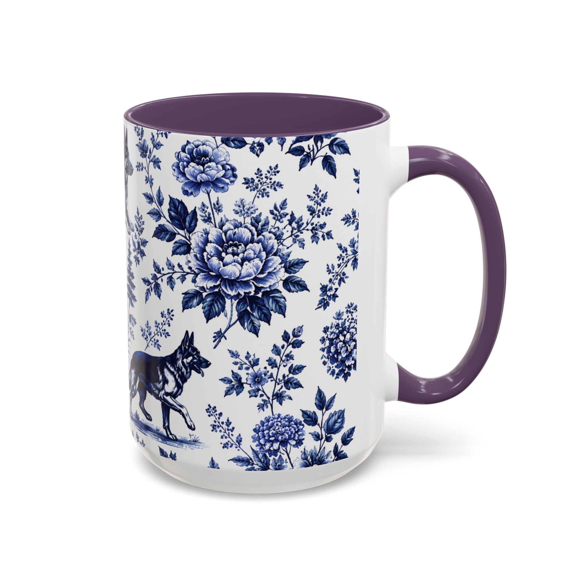 Elegant German Shepherd Floral Mug | Luxury Blue Toile Coffee Mug 11/15oz Accent Ceramic