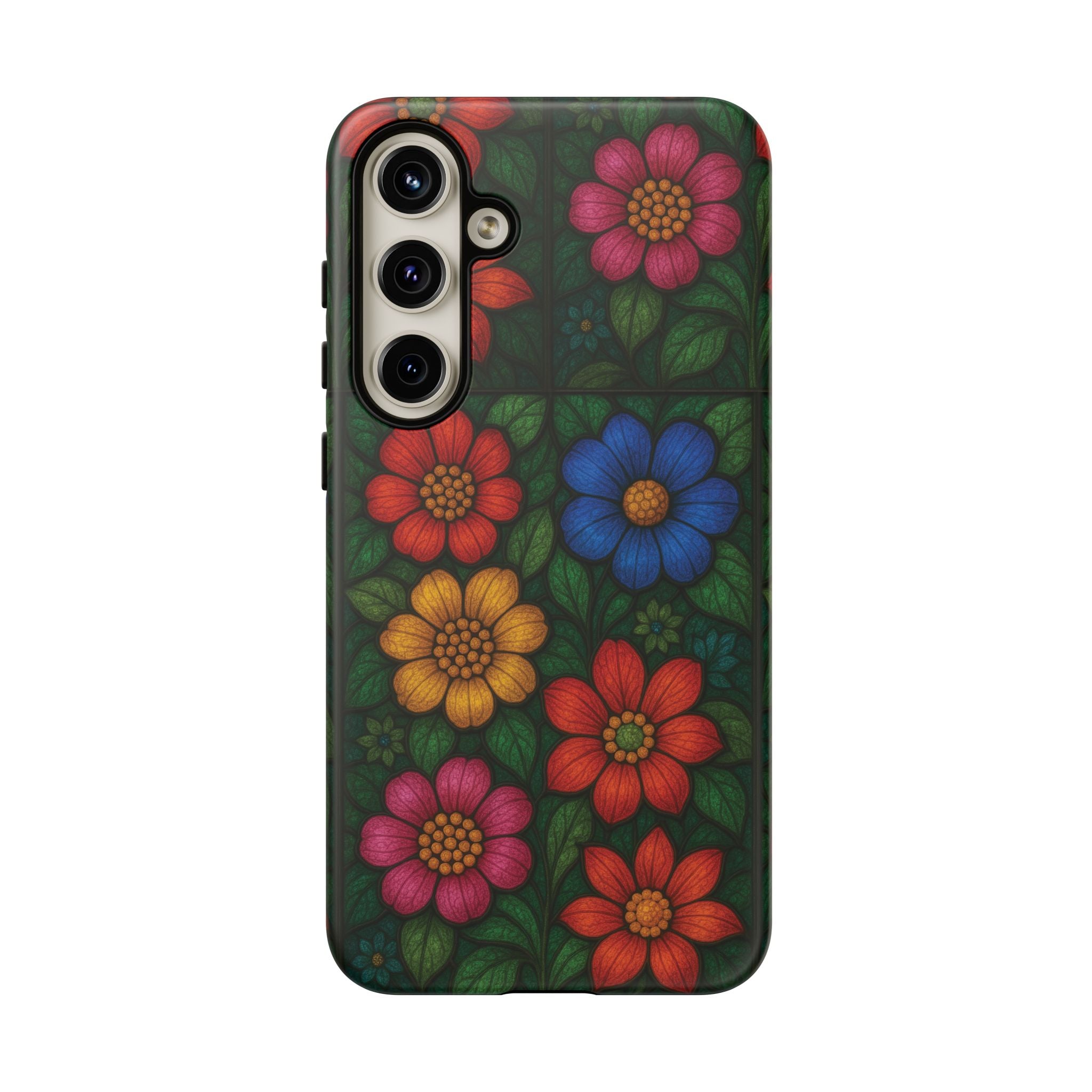 Bright Floral Stained Glass Illusion Phone Case Colorful Abstract Art, Aesthetic Protective Cover for iPhone, Samsung & Google, Unique Gift Idea Mom