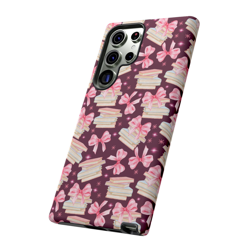 Coquette Pink Bows & Books Phone Case for iPhone 17 and Samsung, Pixel | Stylish Protective Cover Gift for Her Perfect for Floral Lover