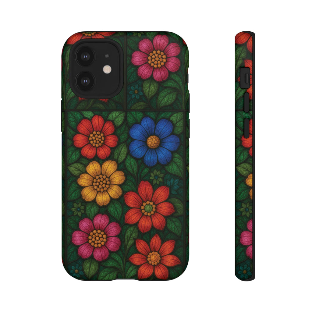 Coque de téléphone effet vitrail floral lumineux Art abstrait coloré, Étui de protection esthétique pour iPhone, Samsung et Google, Idée cadeau unique pour maman
