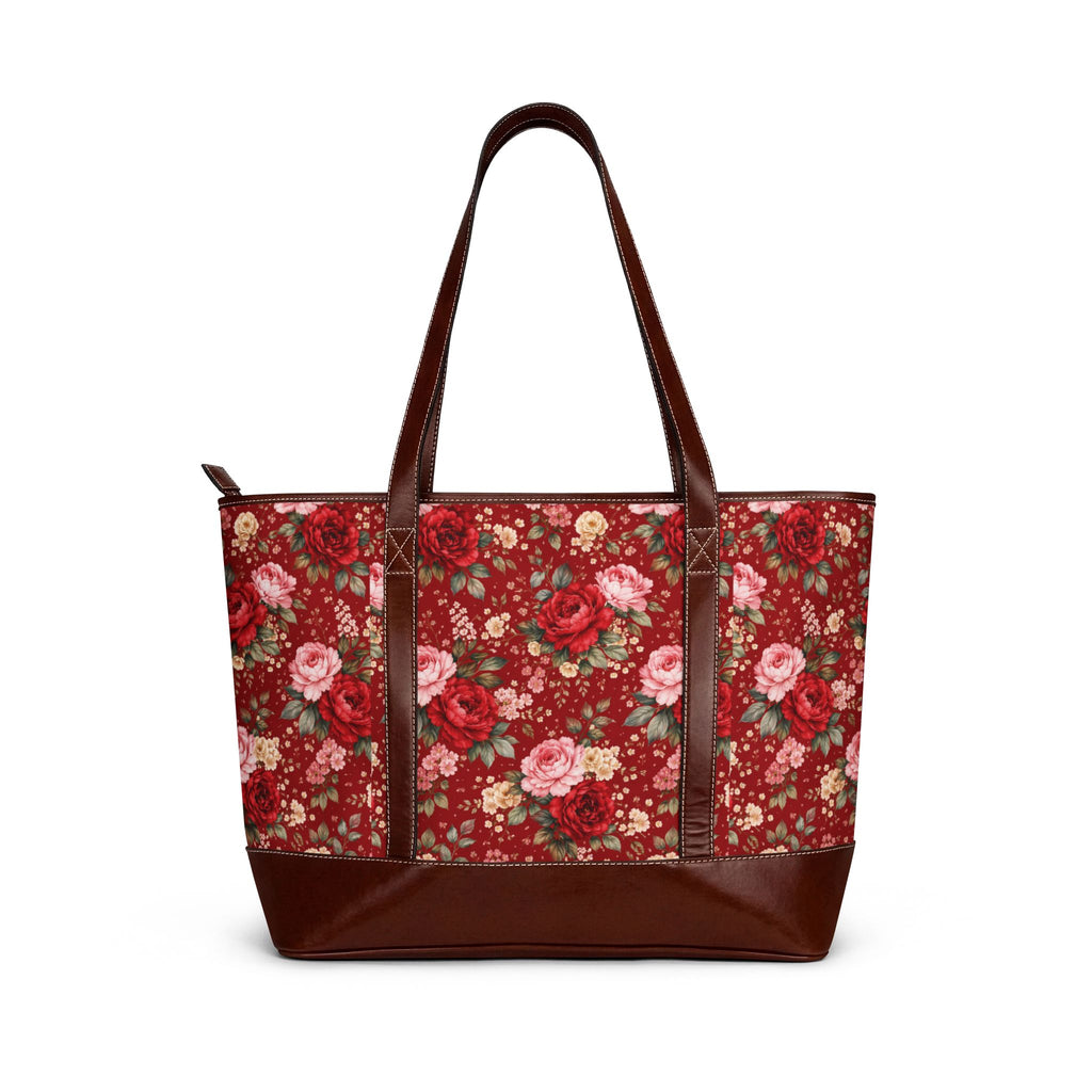 Cherry Red Floral Handbag | Floral Pattern Purse, Red Flower Tote