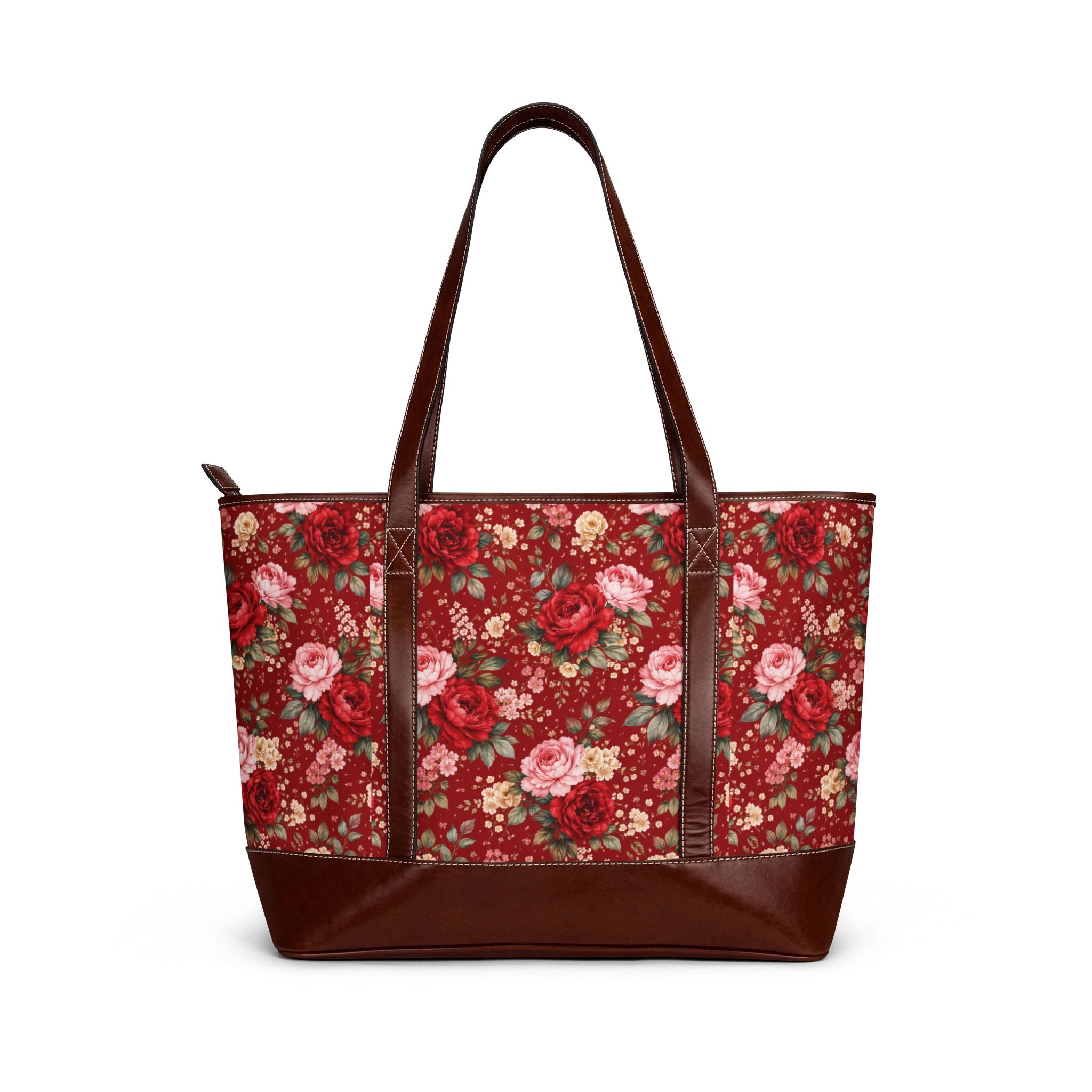 Cherry Red Floral Handbag | Floral Pattern Purse, Red Flower Tote