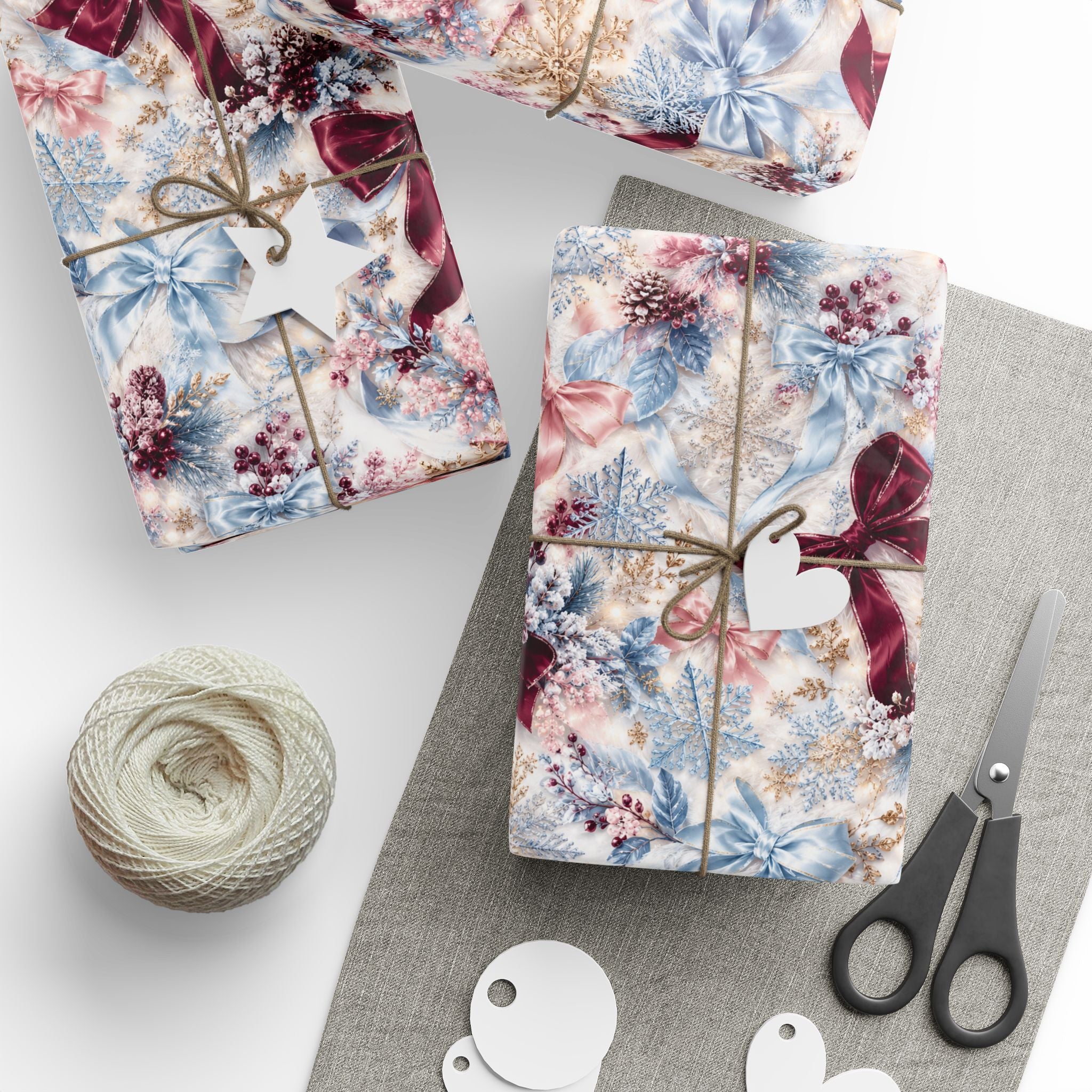 Burgundy Bow Floral Pattern Wrapping Paper | Holiday Gift Wrap, Winter Botanicals