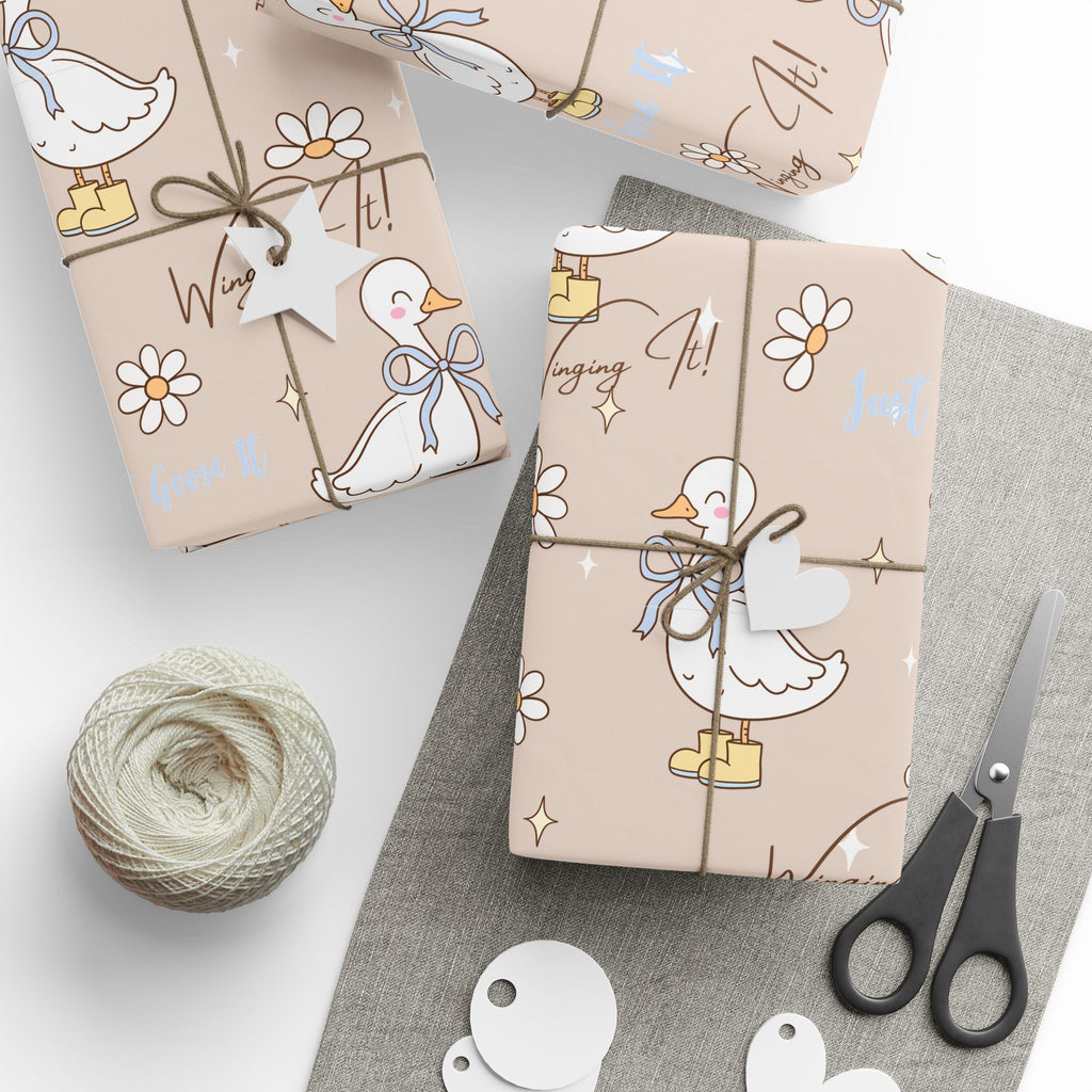 Papiers Cadeaux, Papier Cadeau Motif Oie Rigolote, Jolies Feuilles d'Emballage, Emballage Cadeau Amusant, Papier Cadeau Original, Emballage Cadeau Fantaisiste