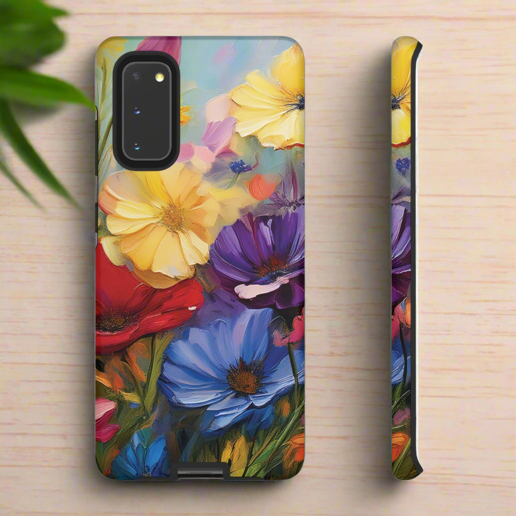 Phone case with colorful floral design on a white background