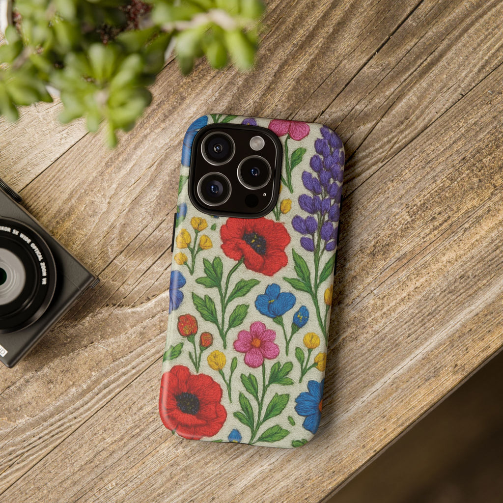 Bright 3D Illusion Wildflower Phone Case Cute Floral Design in Red, Pink, Blue – Aesthetic Protective Case for iPhone and  Android