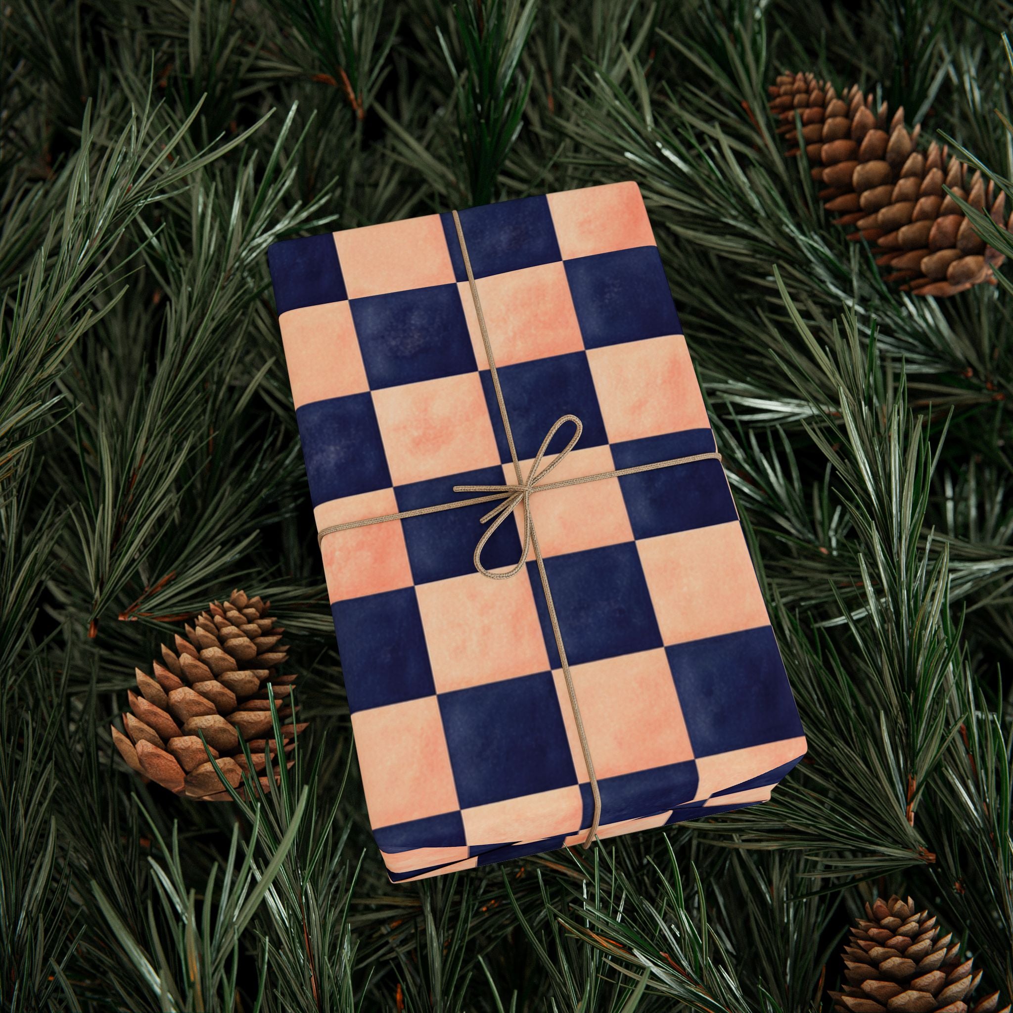 Navy and  Peach Checkerboard Wrapping Paper Wedding, Birthdays
