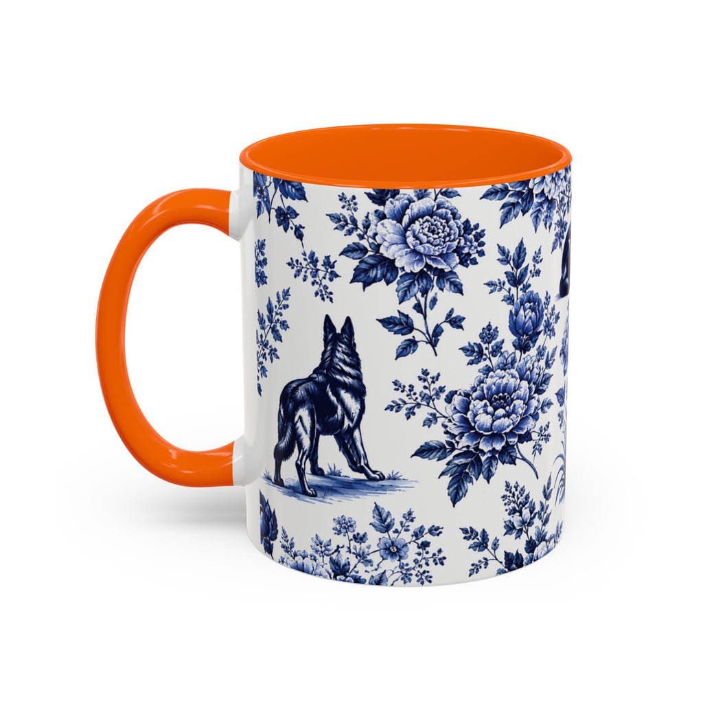 Elegant German Shepherd Floral Mug | Luxury Blue Toile Coffee Mug 11/15oz Accent Ceramic